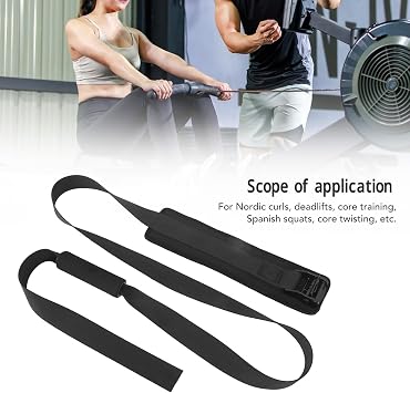 Nordic Hamstring Curl Strap – 2 Wide × 4.9 ft Adjustable Ankle Trainer for Stretching Glute Extension & Developing Leg Strength with Zinc Alloy Buckle, for Home, Gym & Travel Use