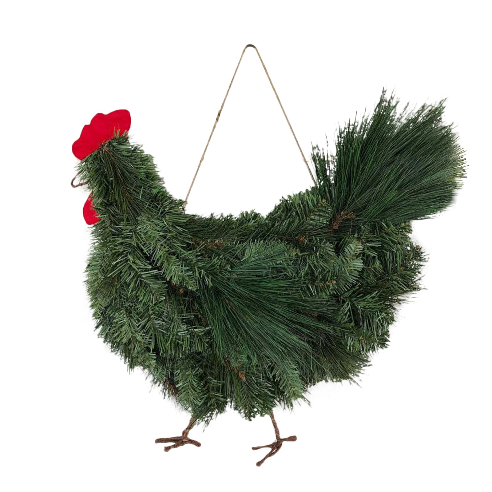 JYCRA Rooster Chicken Wreath, Christmas Front Door Decorations, Artificial Pine Branches Green Leaves Garland, Farmhouse Country Door Wreath for Christmas Home Outdoor Garden