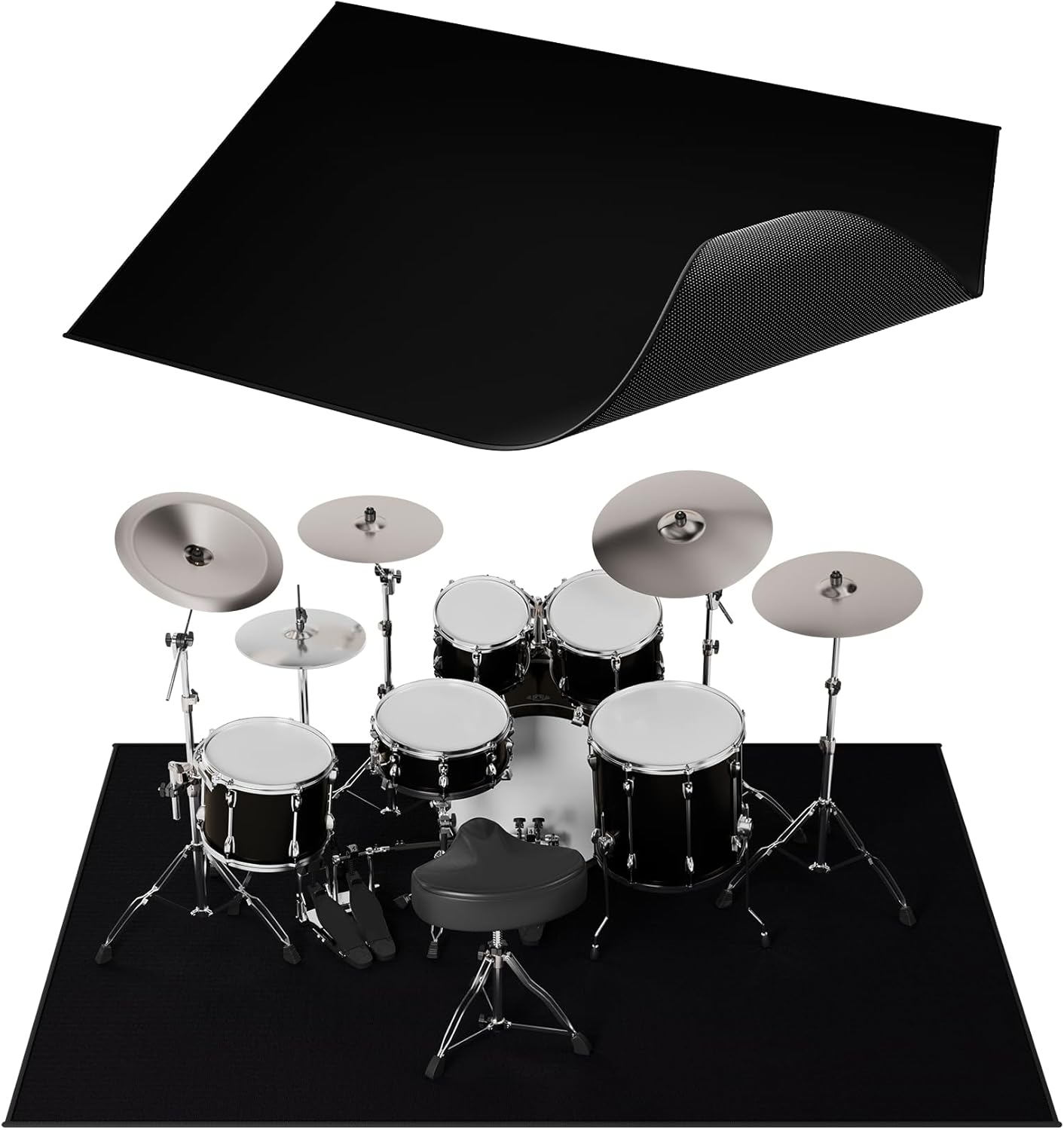 Drum Rug 3.9x5.2Ft, Drum Mat with Non-Slip Grip Bottom, Drum Mats and Rugs with Tightly Woven Fabric, Electric Drum Carpet, Soundproof Rug, Drum Accessories Gifts, Black