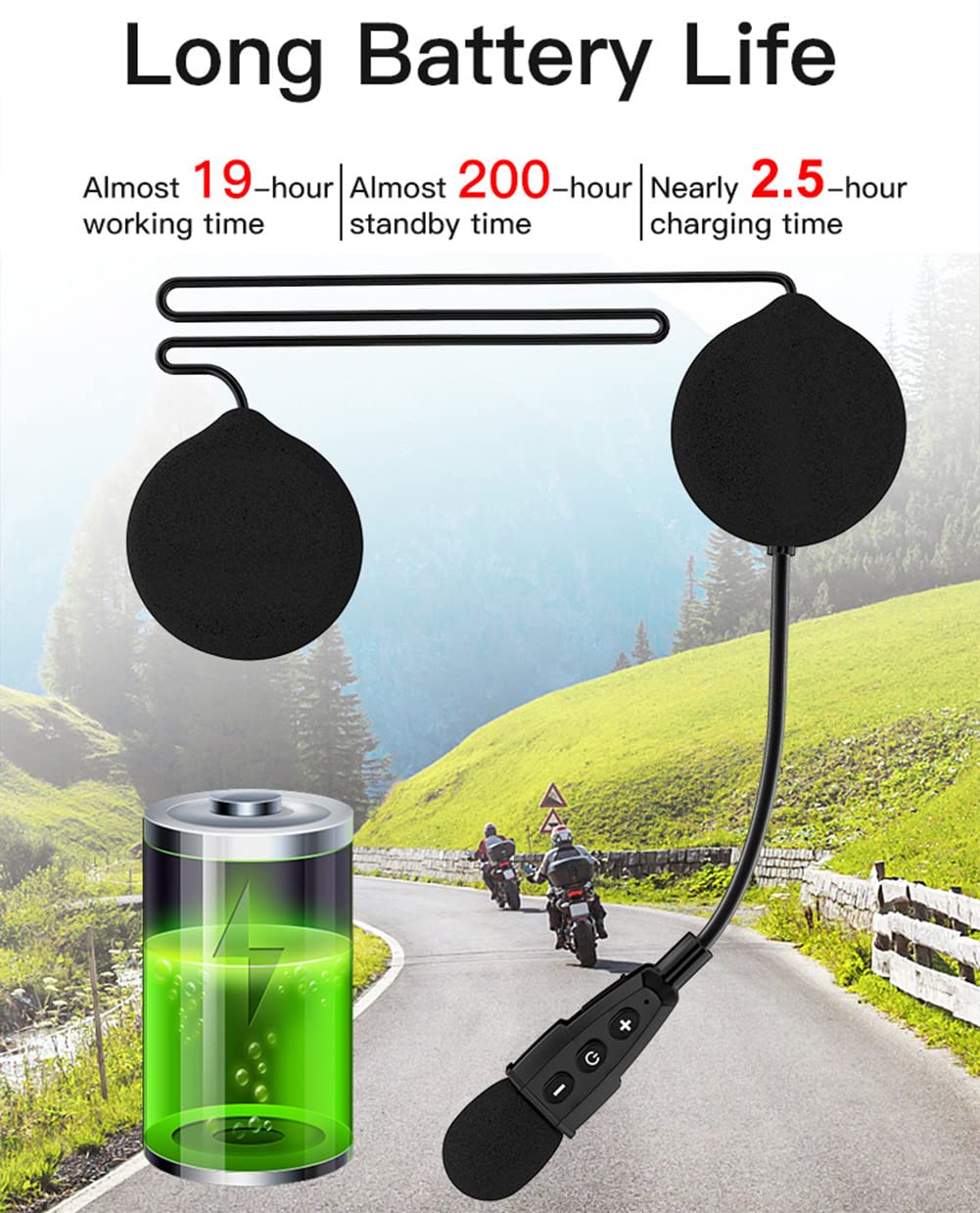 QSPORTPEAK Cuffia per Casco Moto Auricolari Cuffie Bluetooth Musica Stereo, E1+ Bluetooth 5.1 Navigatore e MP3, Raggio di 10m, Interfono Cuffia e Microfono Sportivo Sci Bicicletta Arrampicata