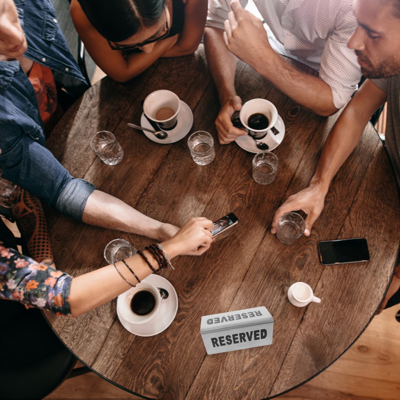 4 Piezas Carteles Metálicos de Acero Inoxidable para Reserva de Mesa de Señalización Doble Cara para Eventos Bodas y Restaurantes Plateado Elegante