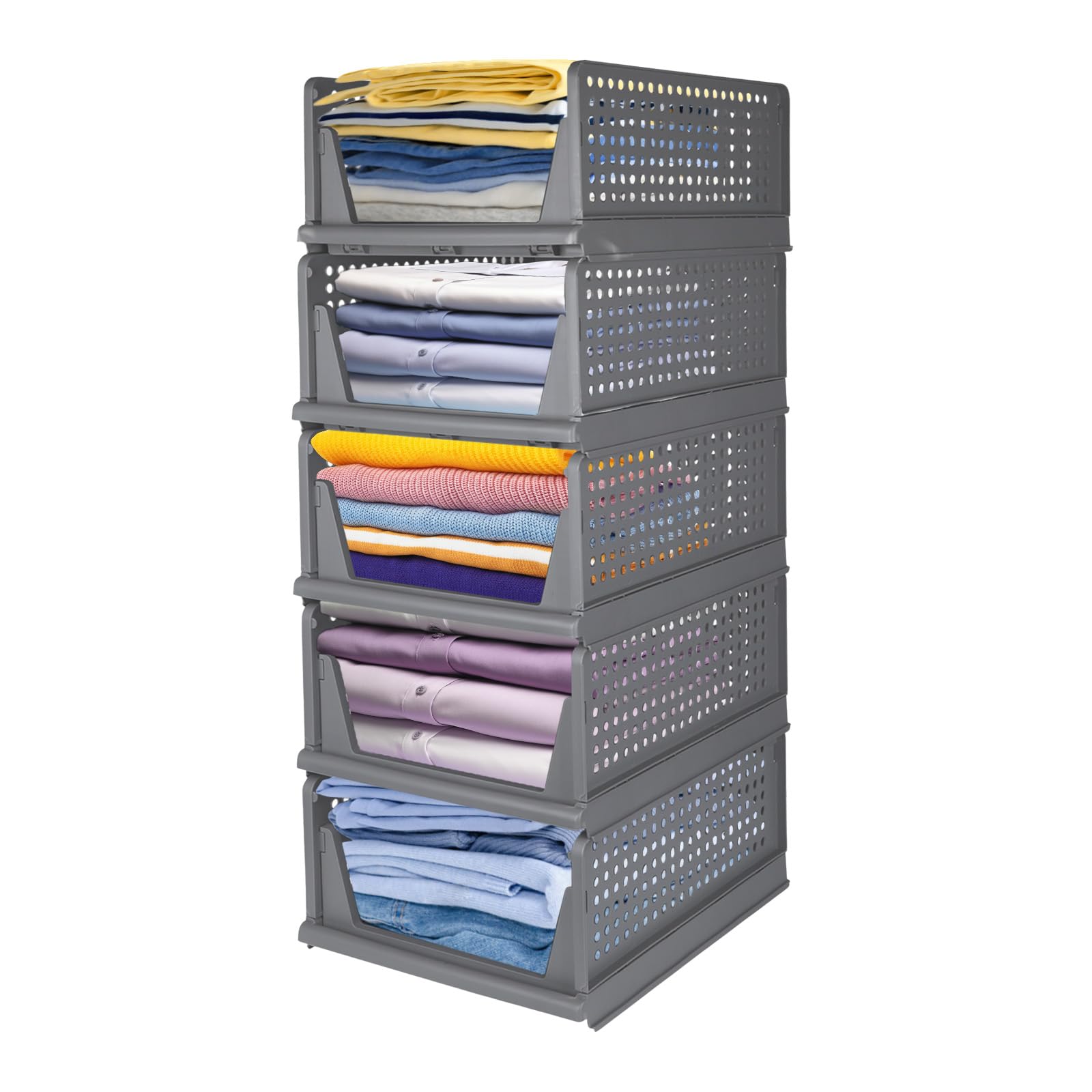 OHMG Organisateur Armoire Vetement 5 pcs Organisateur Tiroir Empilable Rangement Dressing Organisateur Plastique Boite Rangement Vetement et penderies pour Chambre,Penderie,Dressing,Buanderie