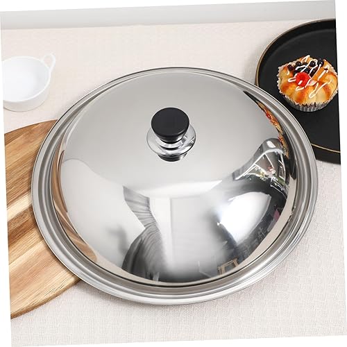 Miniatura 7 de Hemoton Cubierta universal para sartenes de acero inoxidable, tapa redonda para wok, cúpula de fusión de queso, cubierta plana de metal para wok,