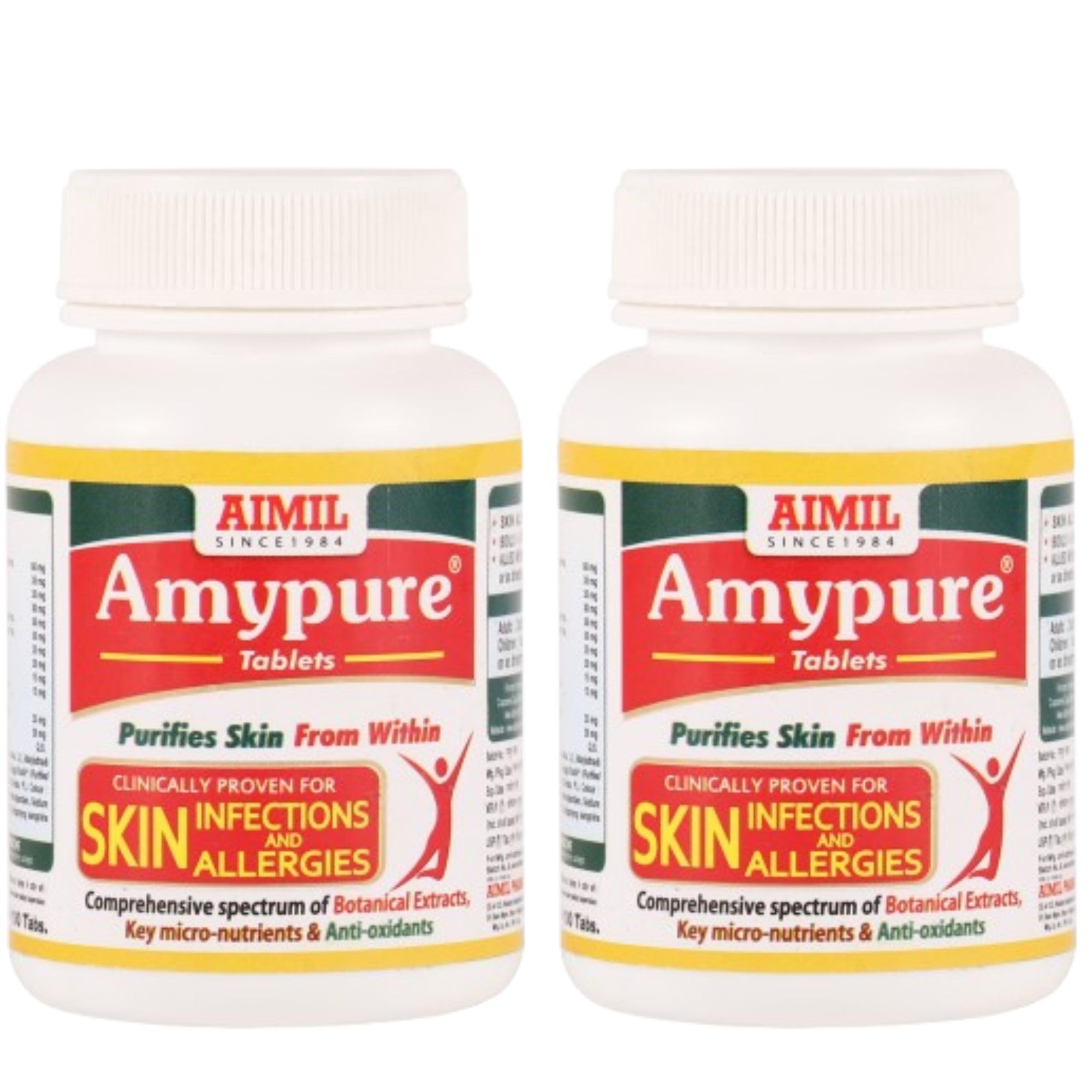 AIMIL Amypure Ayurvedic Blood Purifier Tablets For Pimple Free, Fair & Glowing Skin - (100 x 2) = 200 Tablets