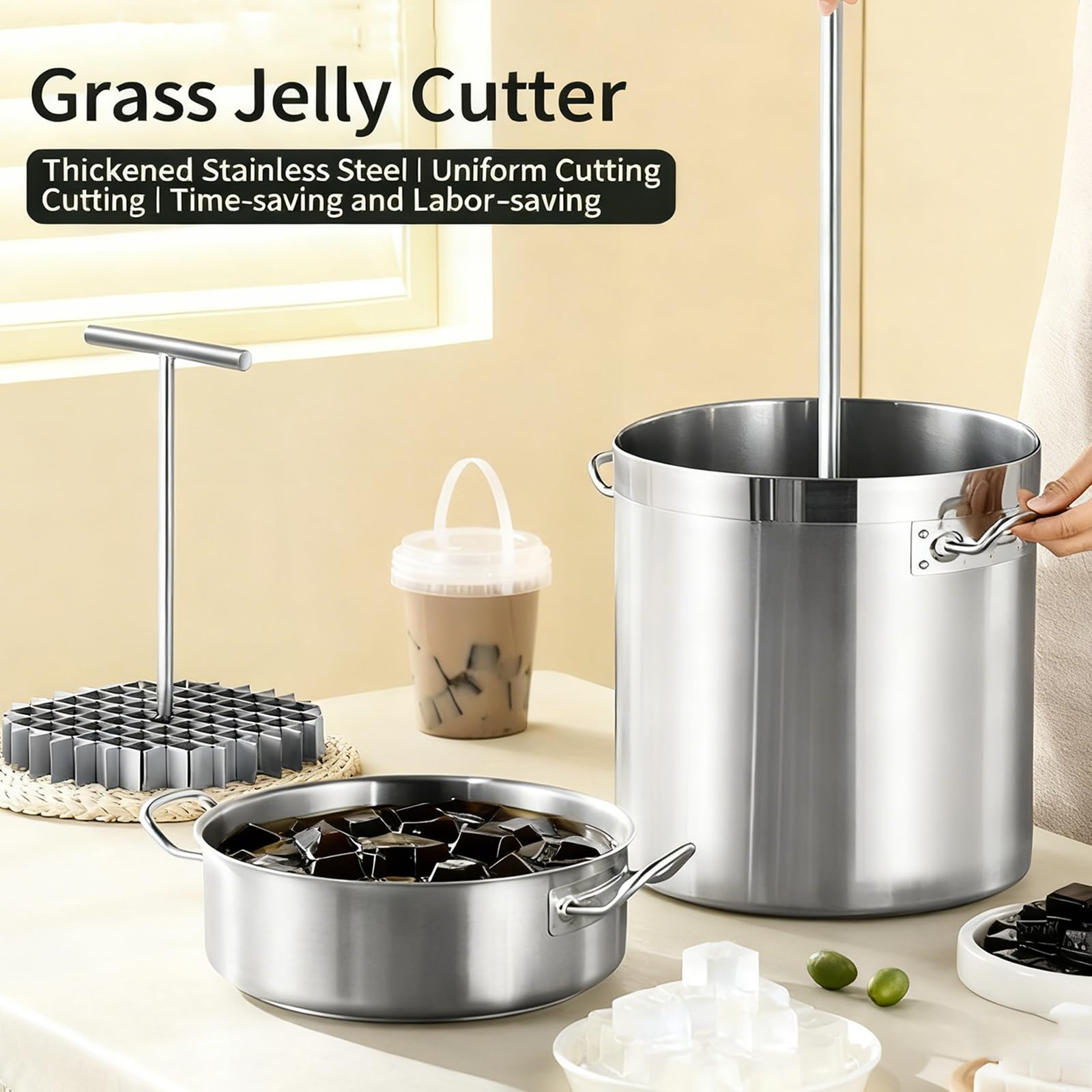 Geleeschneider aus Edelstahl, schnelles Würfelwerkzeug für Pudding, Käse, DIY-Desserts, 2,5 x 2,5 cm Gitter für einfaches Schneiden, perfekt für Milchtee und mehr