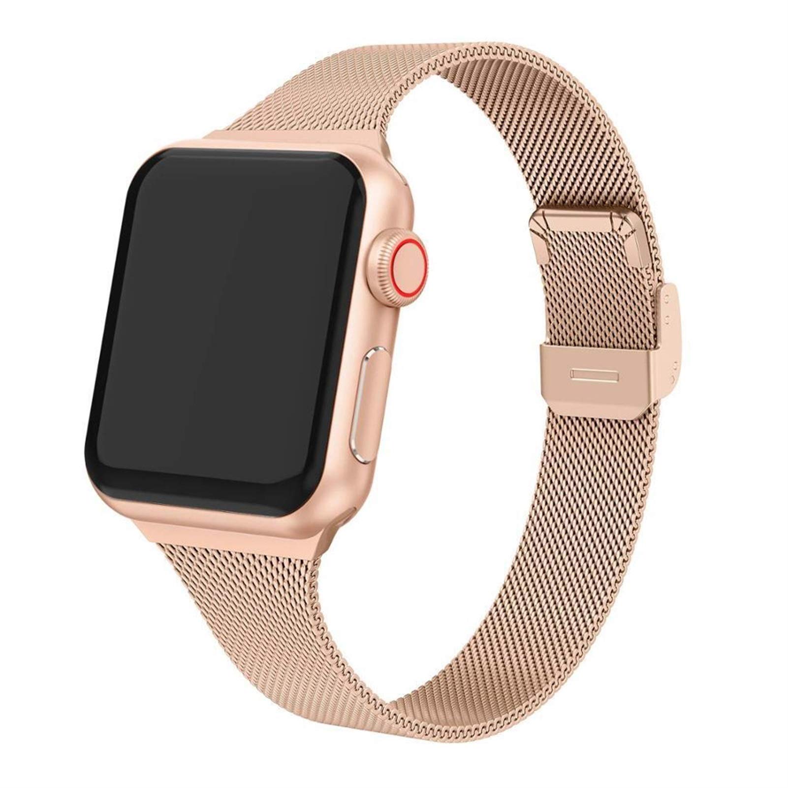 Milan Bracelet de montre en métal pour Apple Watch Bracelets 45 mm 41 mm 38 mm 40 mm 42 mm 44 mm Bracelet pour iWatch séries 7/6/5/4/3/2/1 (couleur : or rose, taille : 42 mm)
