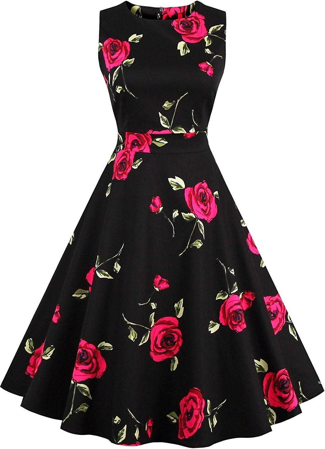 Vintage Cocktail Dress Sleeveless 1950s Swing Dress WD 04(black rose, M)