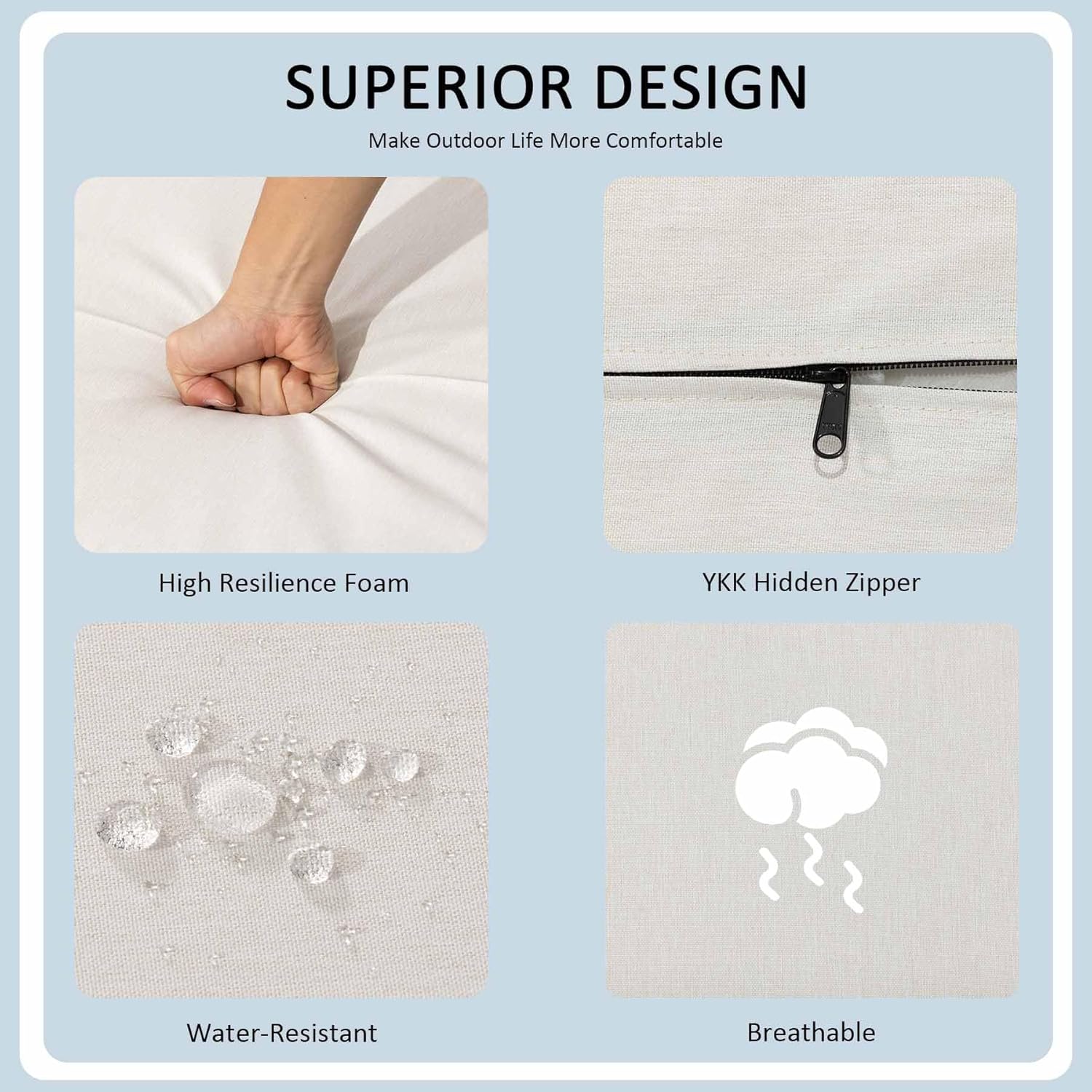 21.5x25.5 Inch Outdoor Deep Seat Cushions Set of 2,Thick High-Density Foam, Water-Resistant, Piped Edges & YKK Hidden Zipper for Patio Furniture,Almond
