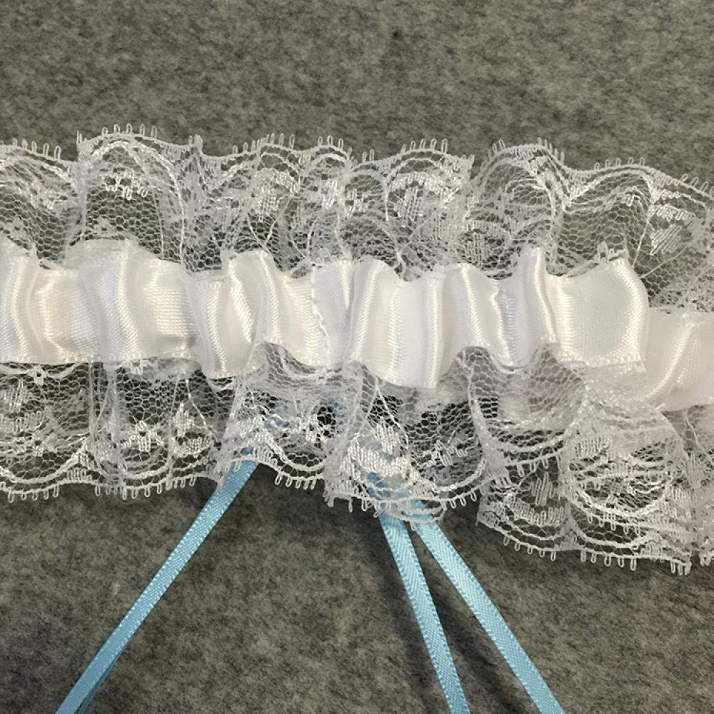 Jarretière en Dentelle avec, jarretière de Mariage nœud-Bleu Ciel_Taille Unique, Cadeaux Jarretière personnalisée (Taille Unique Blanche)