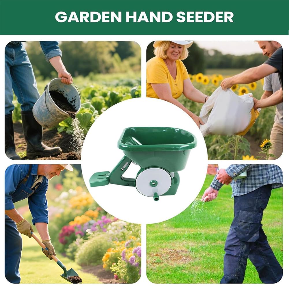 Spandiconcime da giardino, strumento per semina manuale, capacità 3 l, 4 impostazioni di velocità regolabili, manico telescopico ergonomico per piantare e sciogliere la neve