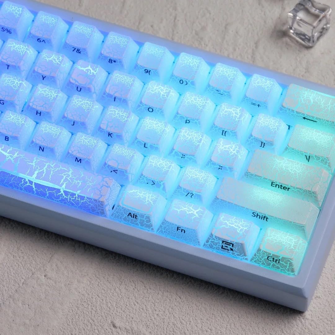 Czarno-białe pęknięcie lodu 123 klawisze profil MDA Shine Through PC Side Print Keycap kreatywne nowatorskie klawisze do klawiatur mechanicznych MX (Ice Crack White)