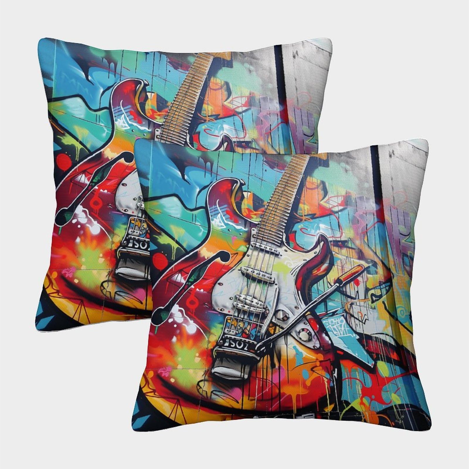 UENDOKRNN Graffiti Cushion Covers Soft Set of 2 Square Guitar Pillow ﻿ for Sofa Living Room Garden Outdoor Home Decor 50x50cm