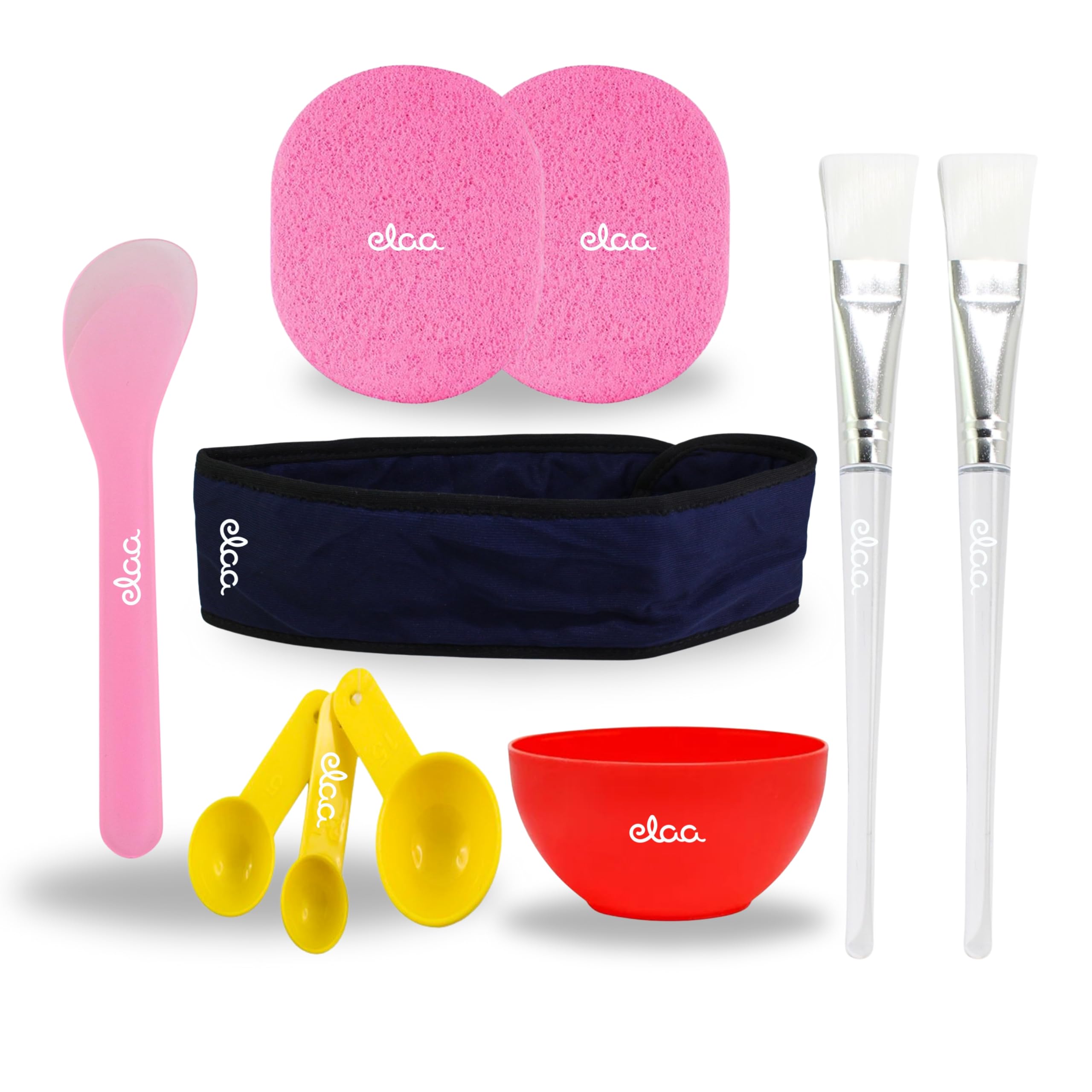 [Ear Lobe & Accessories] Face Pack Combo (2 Pcs Cleaning Sponge | 2 Pcs Face Brush | 1 Pc Velcro Headband | 1 Pc Mixing Bowl | 1 Pc Mixing Spatula | Measuring Spoons) (Color May Vary)-image-28