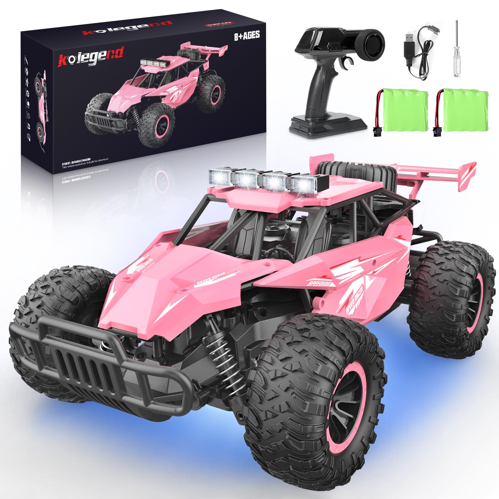 kolegend Remote Control Car for Girls 50+min Monster Trucks 20km/h 1:12 Scale 13 Inch All Terrains RC Truck with Flashing Chassis Lights Gift Toys for Girls Kids BoysGlobal Recycled StandardGlobal Recycled StandardGlobal Recycled Standard