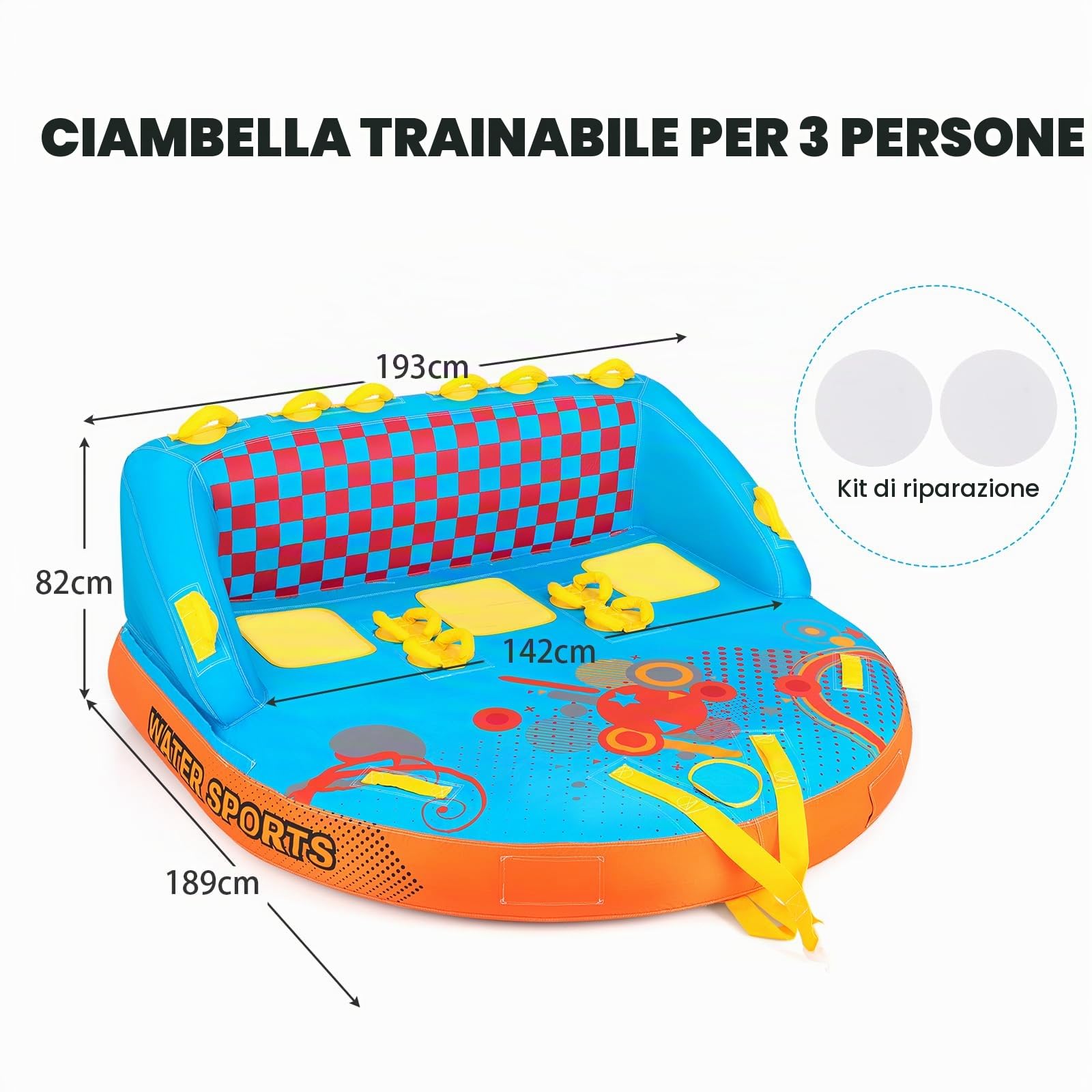 HOMASIS Boa barca gonfiabile in nylon per 3 persone carico 300 kg, galleggiante trainato gonfiabile con rimorchio copertura per nautica da diporto, 193 x 189 x 82 cm
