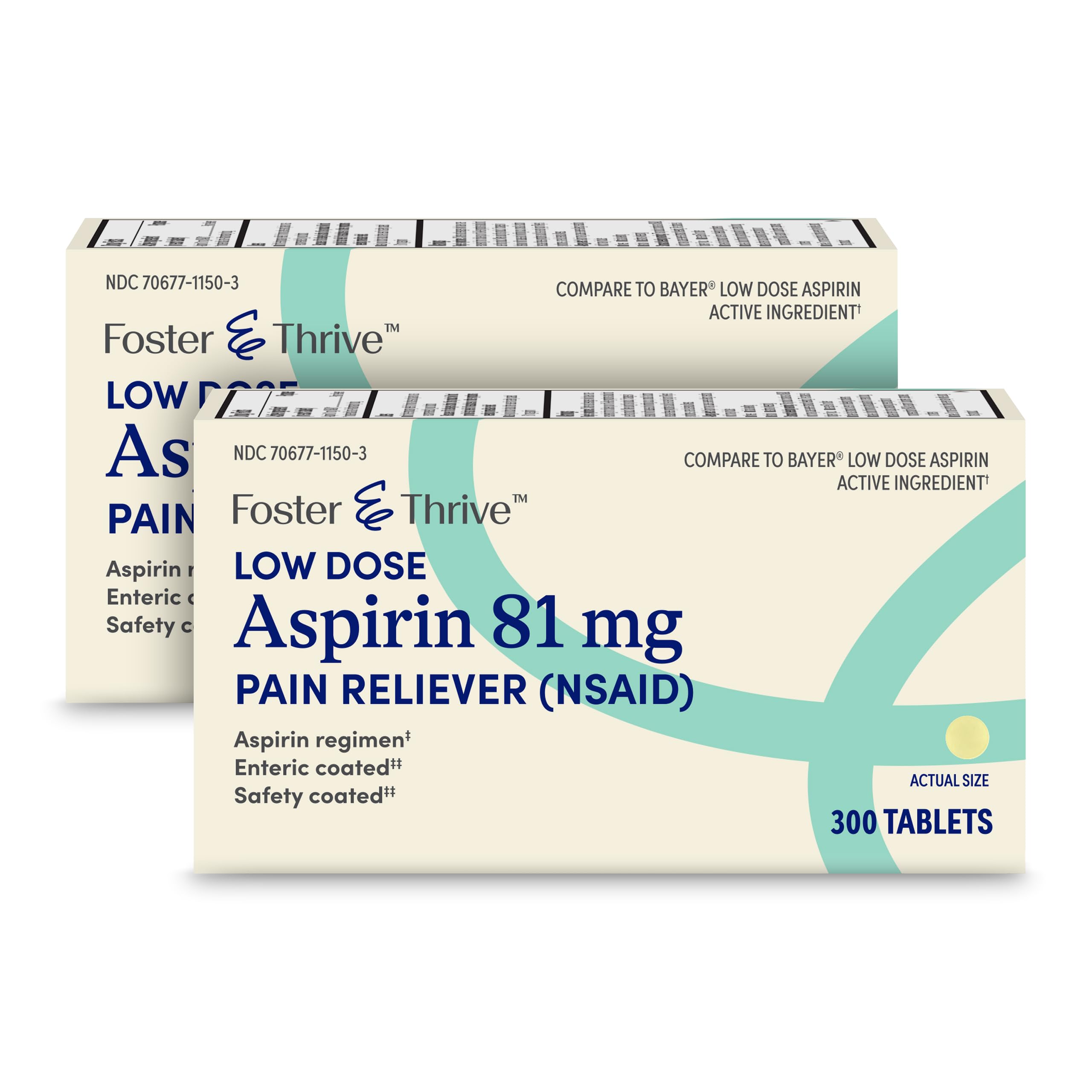 Aspirin Low Dose 81 mg, Enteric Coated Tablets, Doctor Recommended, Secondary Prevention of Cardiovascular Disease, 300 Coated Tablets (Pack of 2)