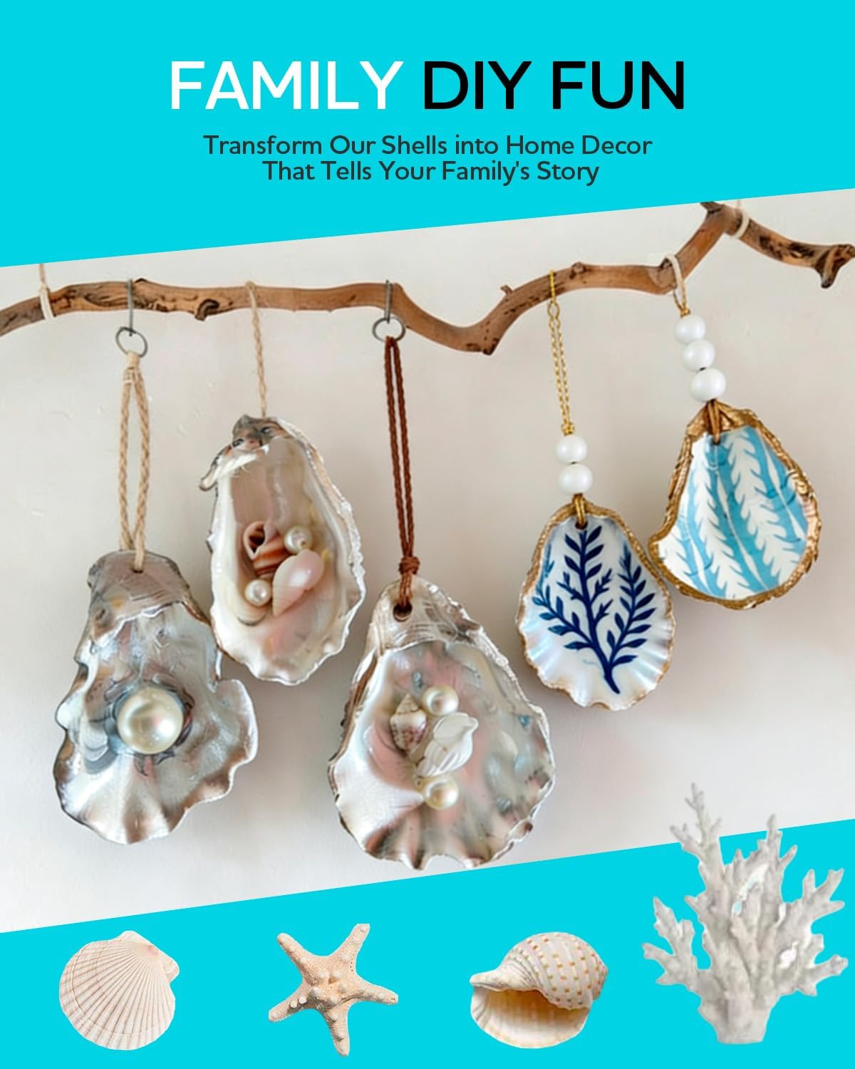 60Pack Flat Oyster Shells for Crafts, 3"-4" Large Natural Oyster Shells for DIY Art and Home Decor, Vase Filler and Festival Ornaments, Clean Odor-Free Sea Shells