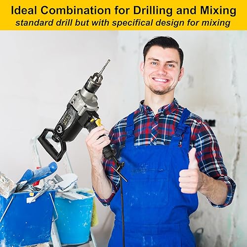 Miniatura 8 de 10-Amp Corded 5/8" Heavy Duty Drill Mixer Set, Mixing Drill Machine with Spade Handle for Drilling and Mixing, Variable Speeds Concrete Mud Mixer