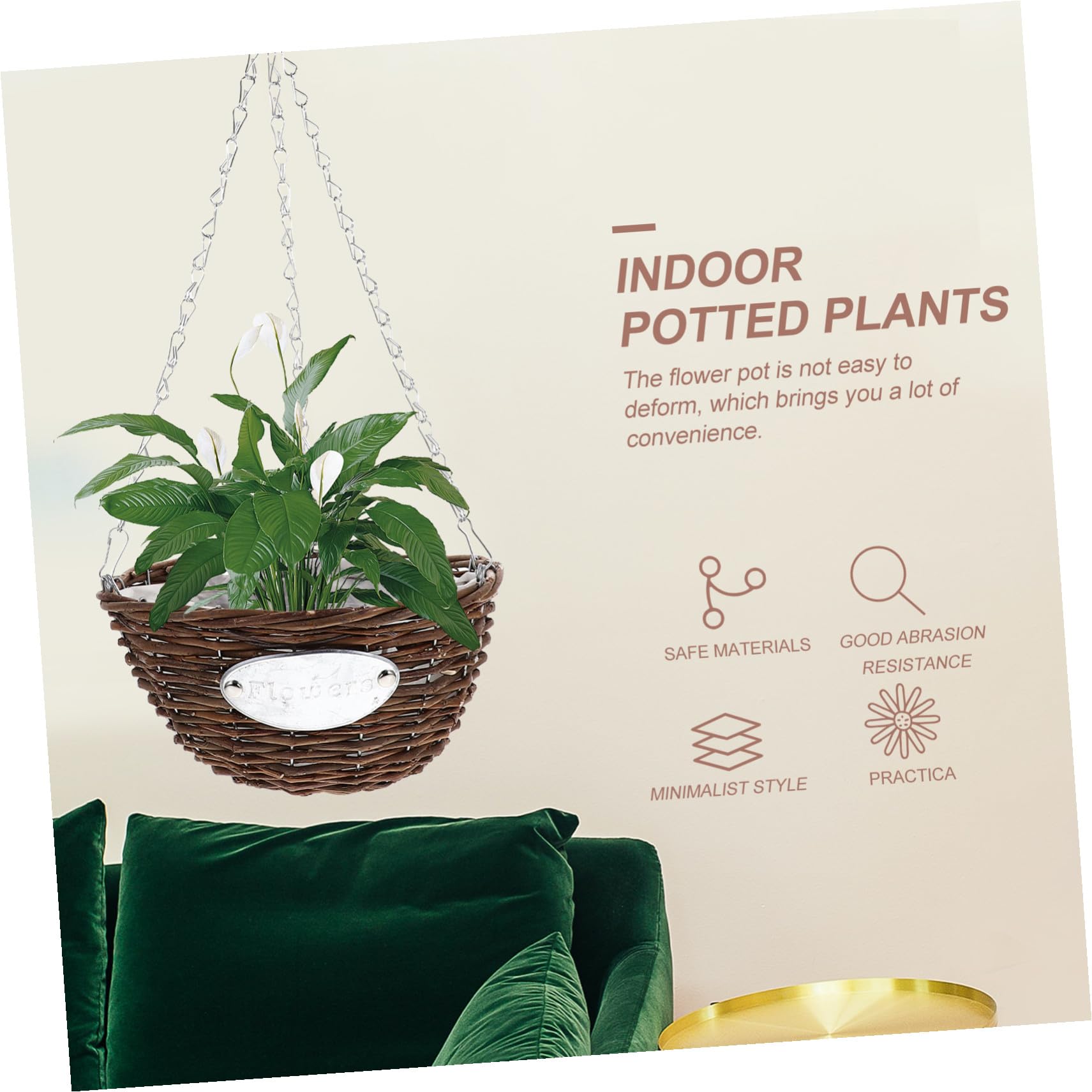 SOLUSTRE Fioriera Sospesa in Rattan e Metallo 2 Pezzi, Cesto Appeso Medio 25 Cm per Piante da Interno ed Esterno, Decorazione da Giardino per Casa, Balcone e Ufficio