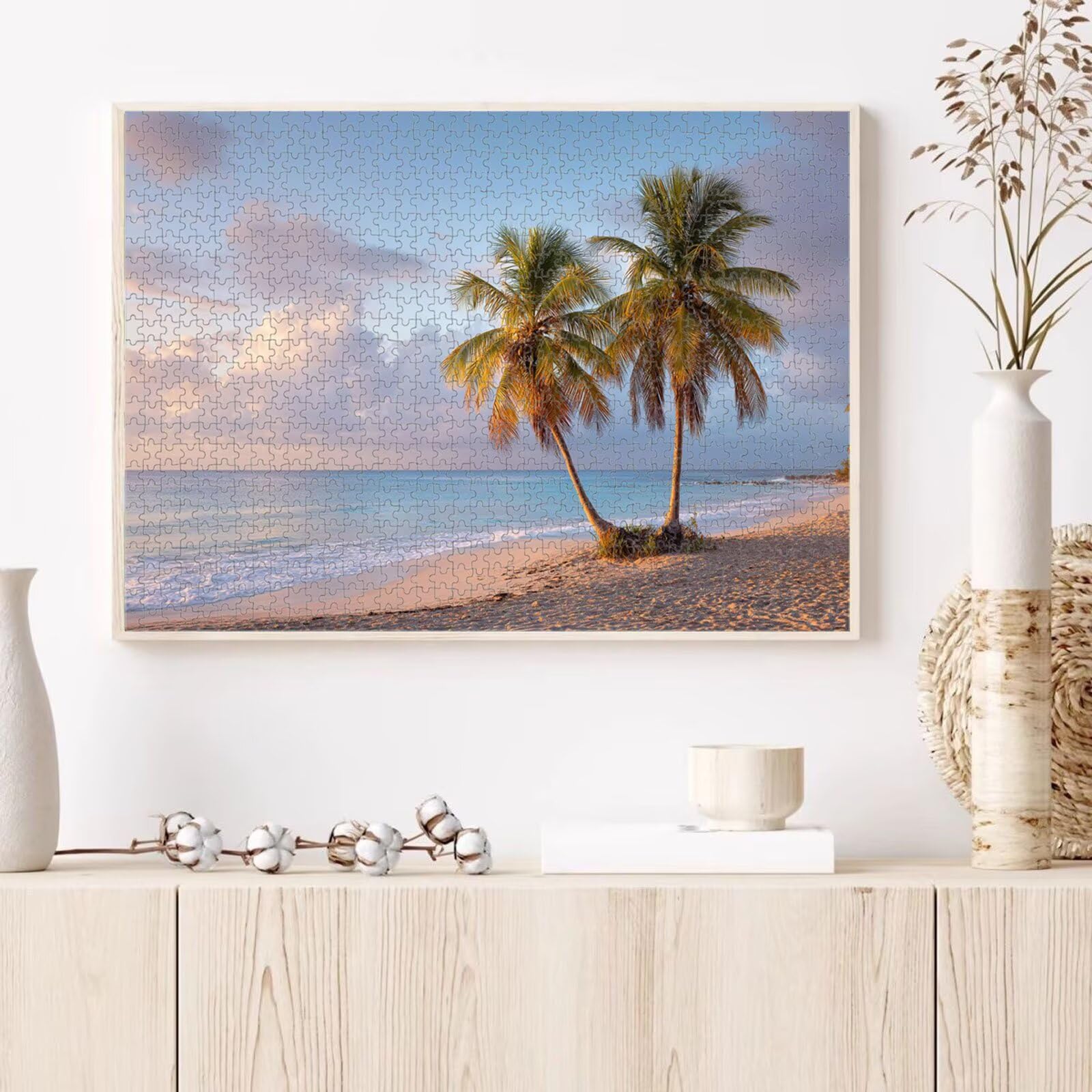2000 elementów, puzzle dla dorosłych, palmy kokosowe i plaża, drewniane puzzle 1T#957