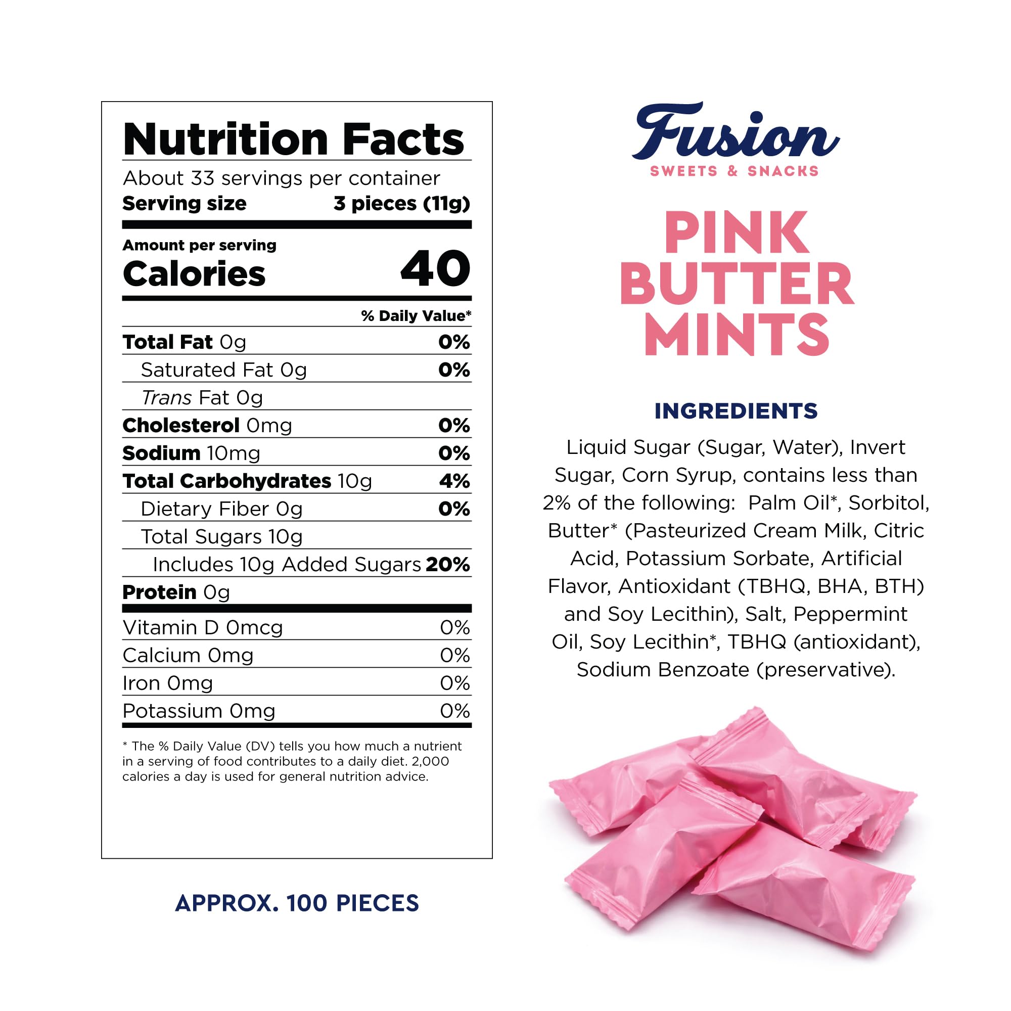 Pink Buttermints, 100 unidades, envueltos individualmente, dulces para baby shower | Sabor clásico a menta mantecosa, ideal para revelaciones de género, bolsas de golosinas y fiestas de bienvenida para bebés