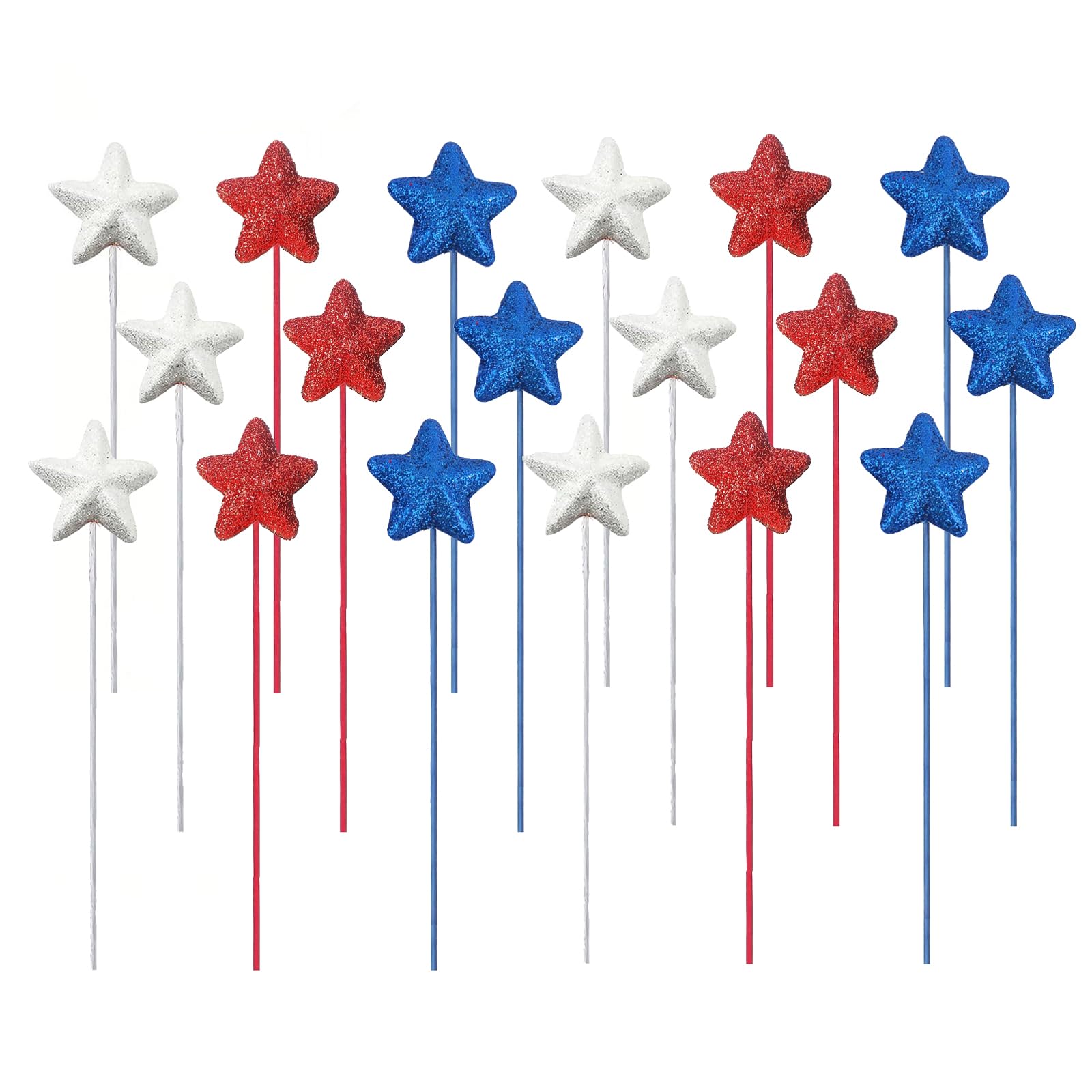 View 1 of 18 Pieces Glitter Star Foam Stem Sticks Red White and Blue Artificial Stems Flowers Sticks Table Centerpiece Decor Foam Stems Picks Vase Filler Star Stem for Party Home Table Vase Decoration