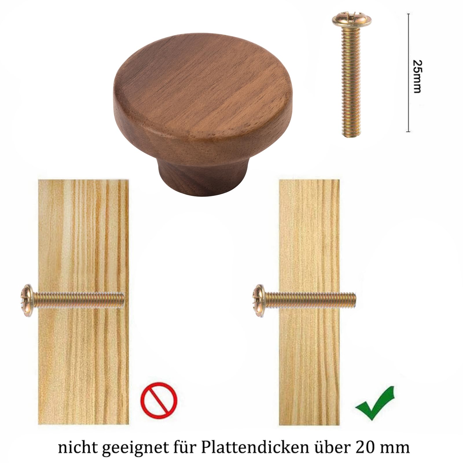 NAKUPENDA Pomos Redondos de Madera 6Pcs para Muebles, Tiradores para Cajones, Armarios y Cómodas (Nogal Negro)