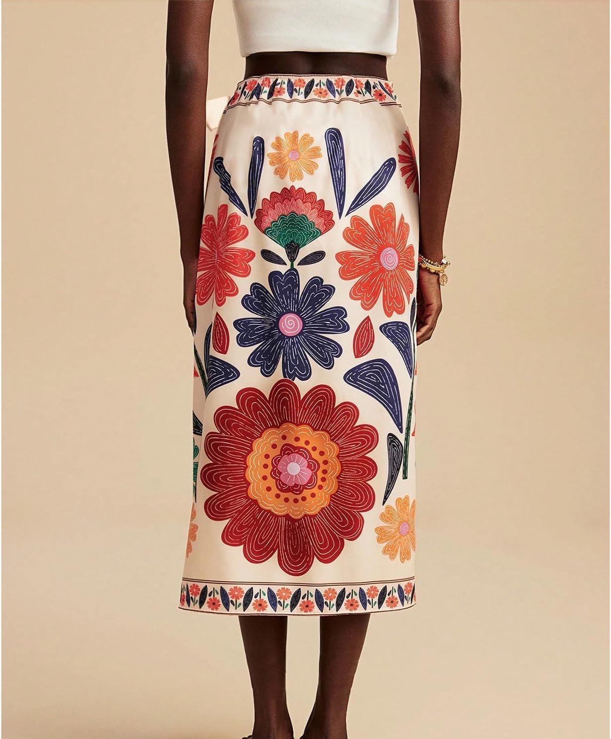 Womens Floral Wrap Midi Skirt Summer Adjustable Tie Side Casual High Waist A Line Beach Boho Long Flared Skirts - Image 4