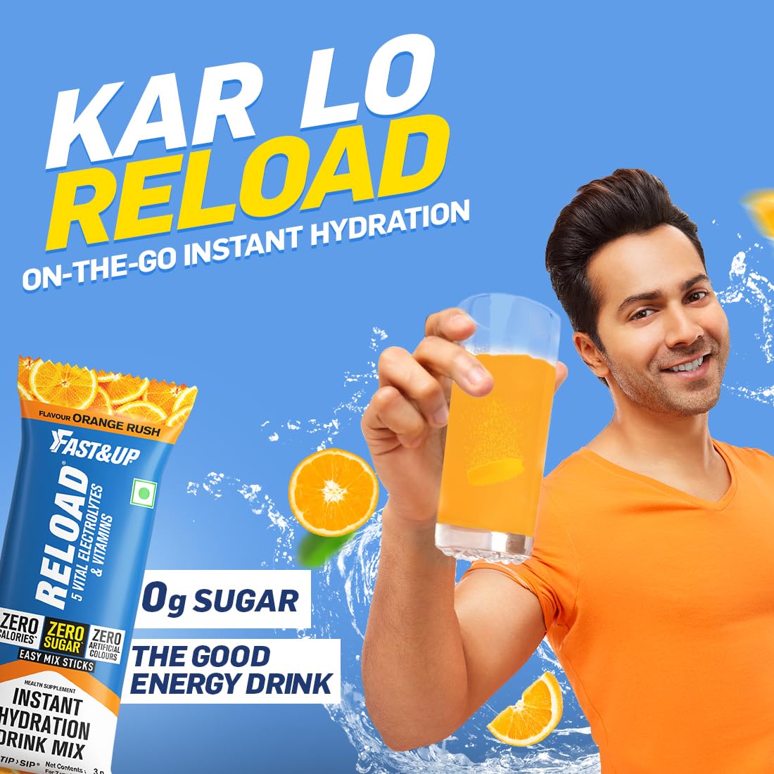 Fast and Up Relod Zero Sugar Instant Hydration Mix - Orange Rush | Electrolyte Powder | Pack of 15 | Traveling Fast and Up Relod Zero Sugar Instant Hydration Mix - Orange Rush | Electrolyte Powder | Pack of 15 | Traveling
