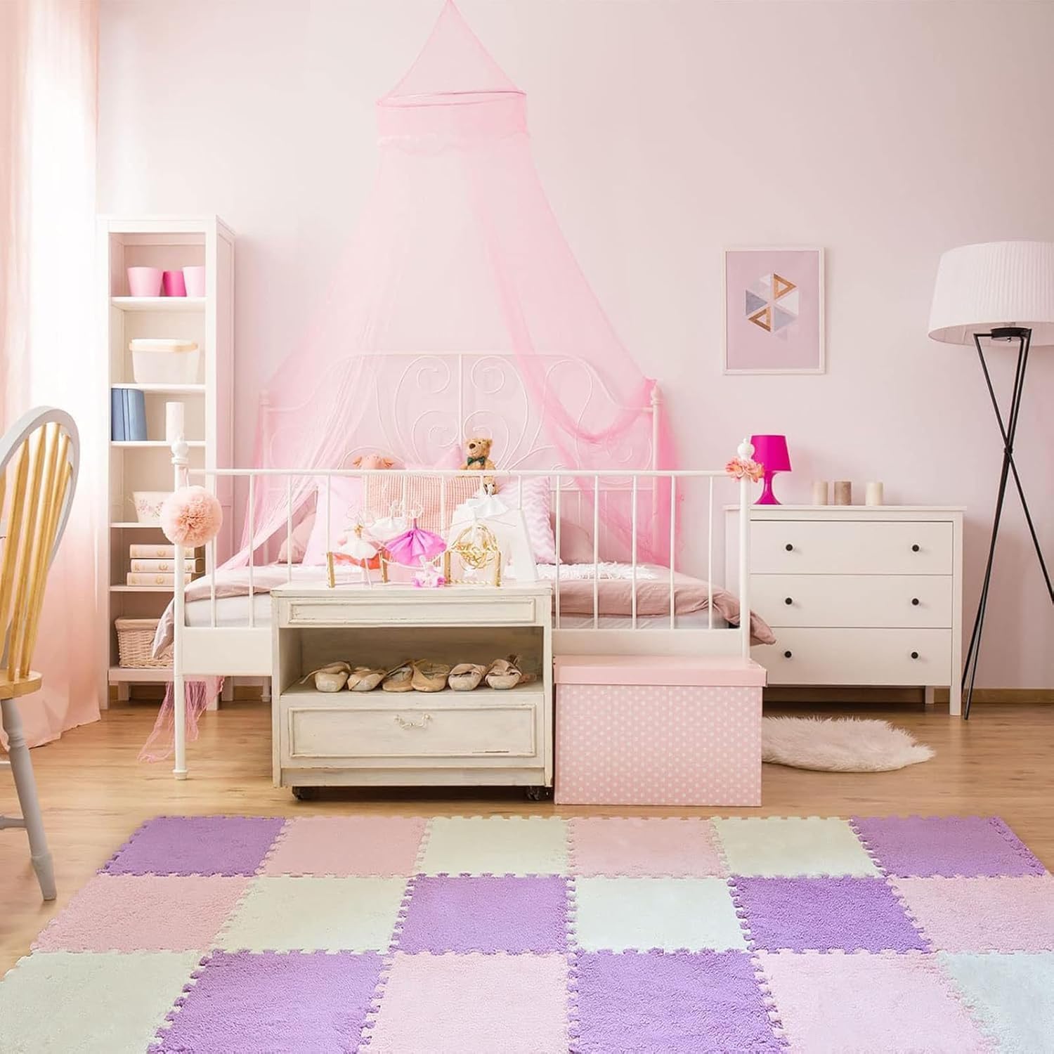 Interlocking Plush Carpet Tiles 30cm Square Foam Mats Fluffy Play Mat Set Splicing Floor Rugs Tiles(Rose Red)