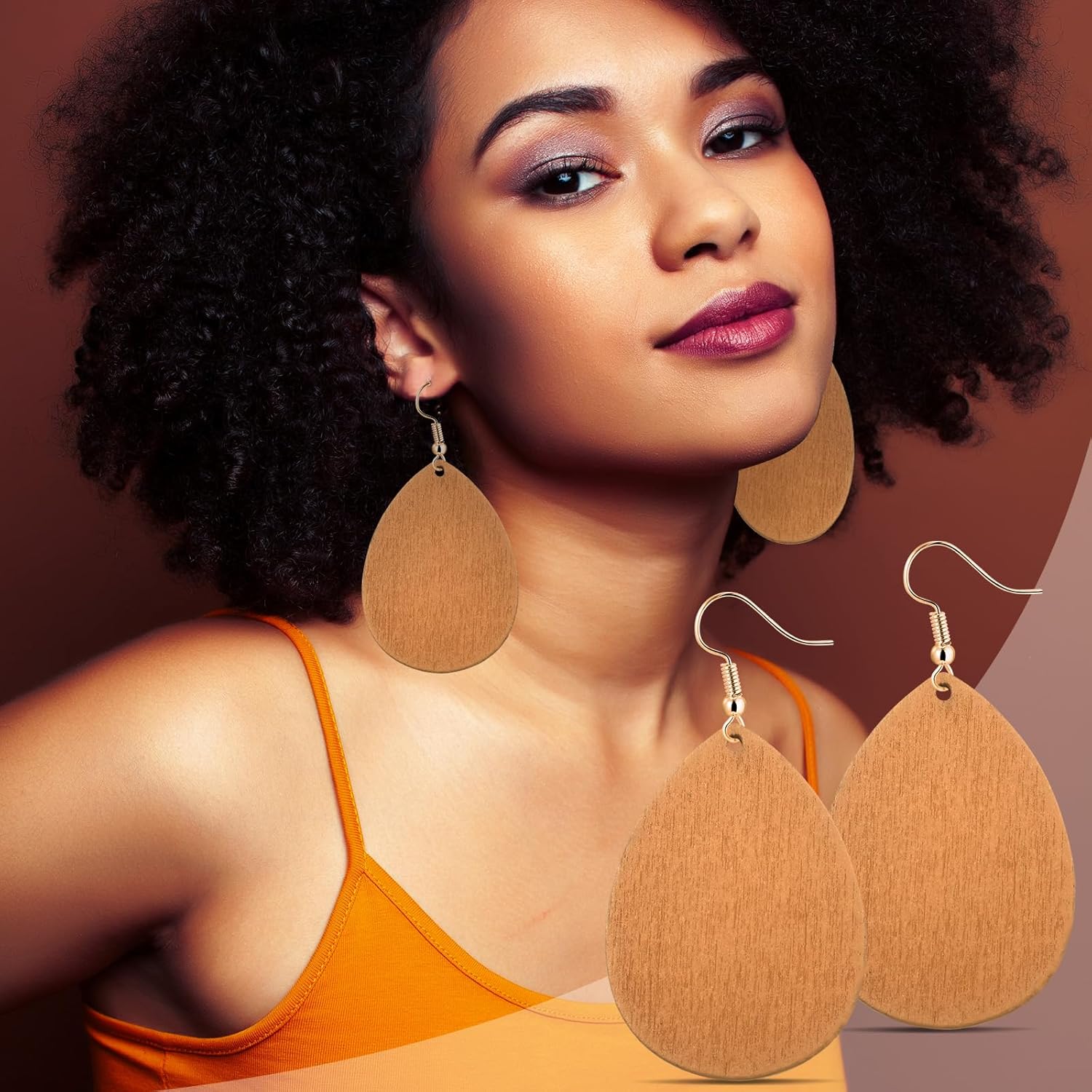 Ecally 16 Pairs Bohemian Wood Earrings Natural Wood Earrings African Jewelry Vintage Teardrop Dangle Eardrop for Women - Image 4