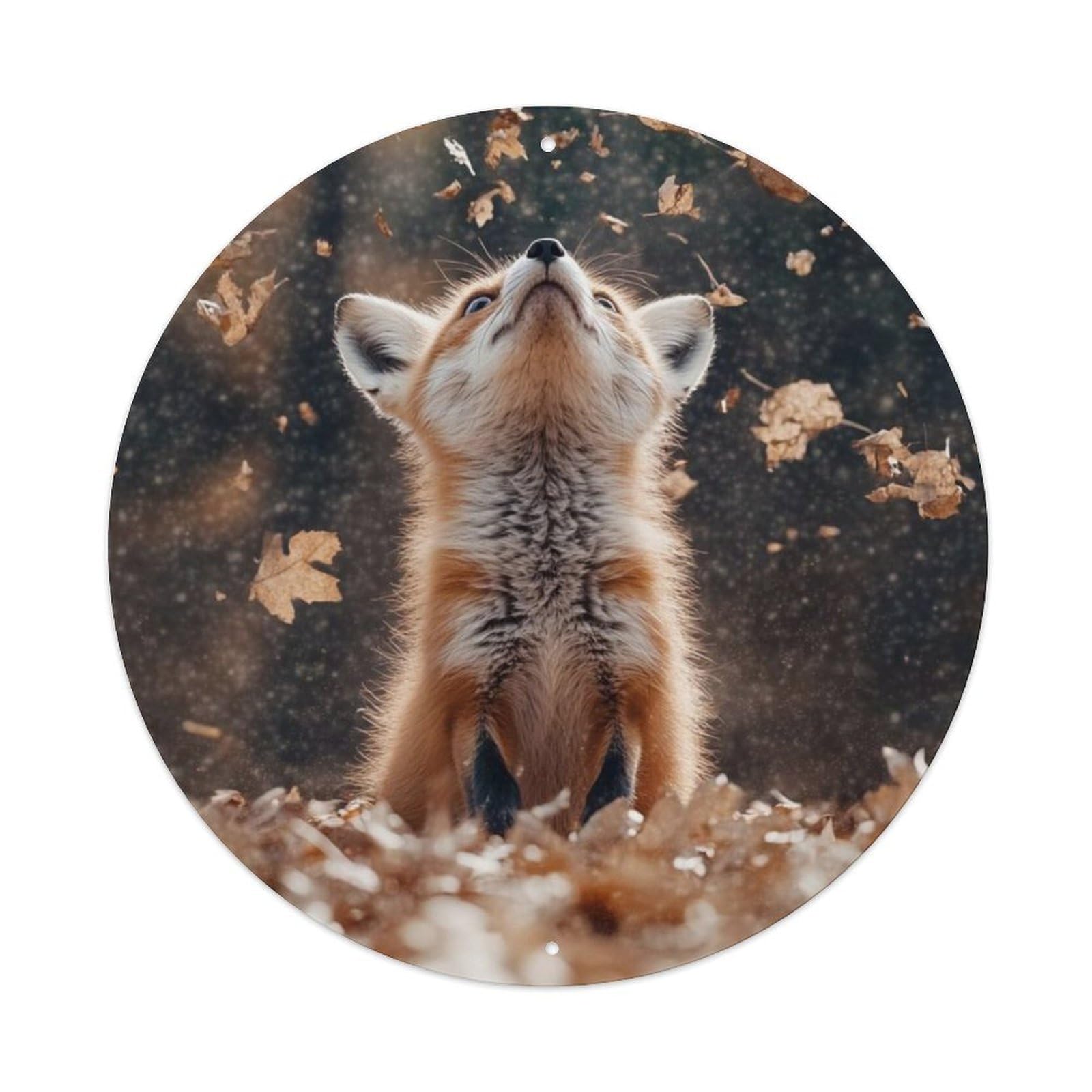 Animal Baby Red Fox Autumn Falling Leaves Forest Wildlife Vintage Metal Tin Sign Plaque Wall Decor for Cafe, Club Bar, Office, Garden Metal Poster 8x8Inch