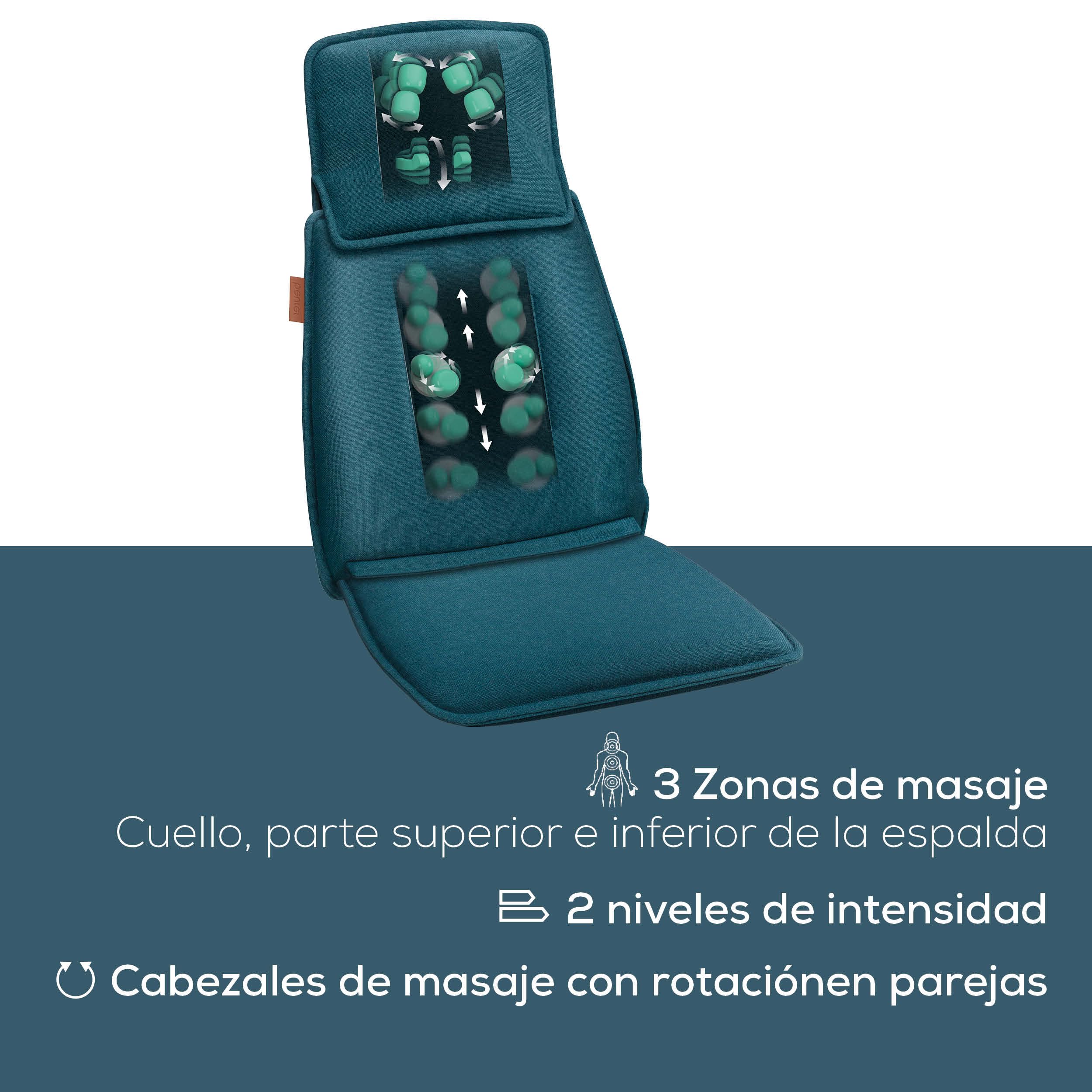 Beurer MG 330 Cojín de Masaje Shiatsu, 3 Zonas y 2 intensidades, Masaje Profundo para Cuello, Espalda Superior e Inferior, Cabezales Que simulan Las Manos en la Zona del Cuello, petróleo