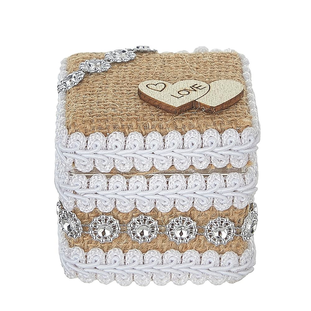Eforcase Wedding Ring Pillow Ring Boxes Wedding Ring Box Rustic Burlap Wedding Ring Holder Basket Wedding Ceremony Ring Bearer Pillow Jewelry Case Ring Holder for Ceremonies Wedding