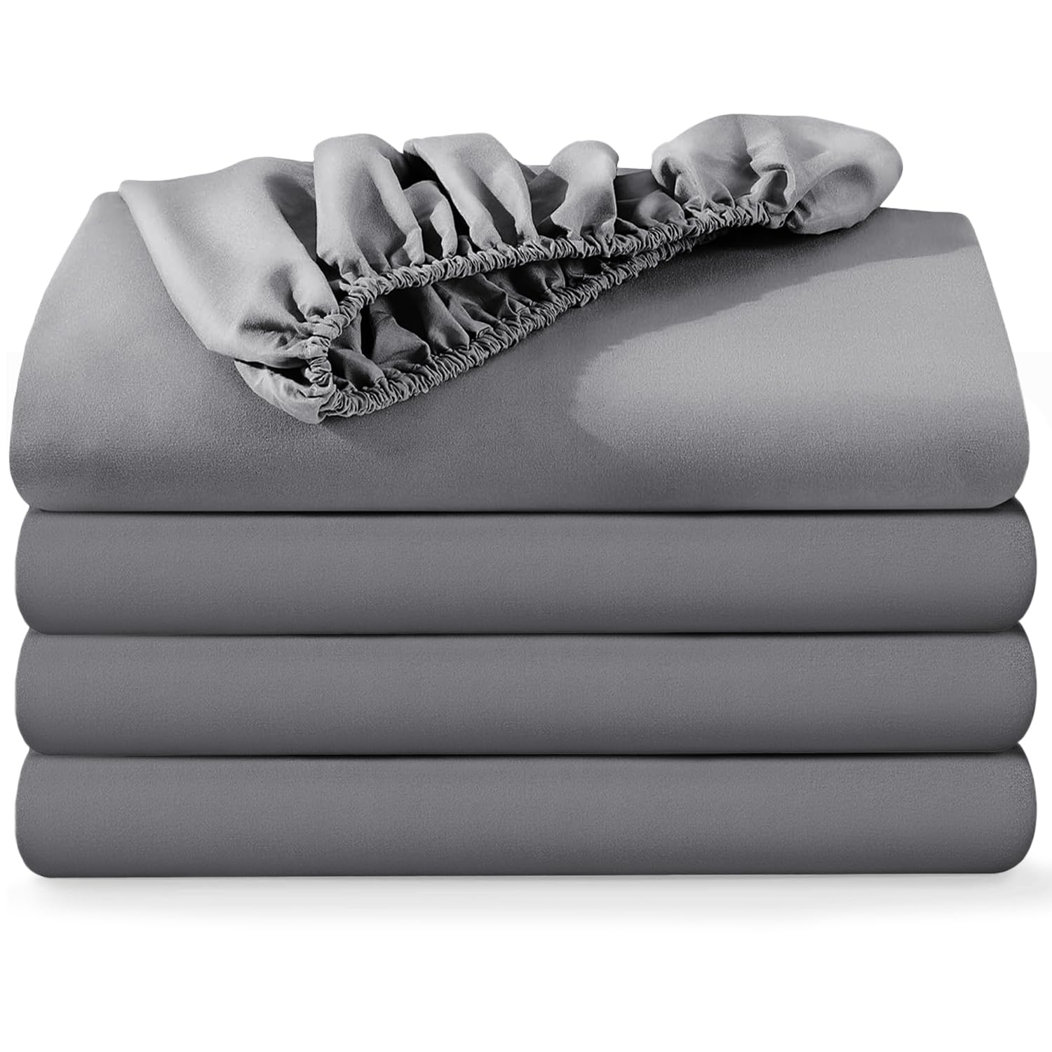 Bedlooms Grey Super King Fitted Sheet 4 Pack – (180X200cm) Up To 25Cm Deep Bed Sheets