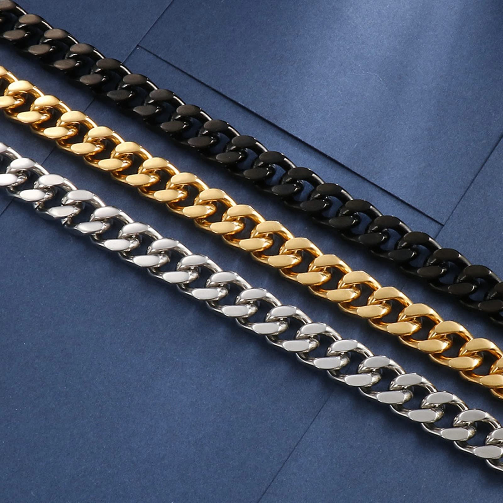 18-30 Zoll Männer Kette 12mm, Edelstahl Gold/Silber/Schwarz Hip Hop-Kettenkettenkette Halskette