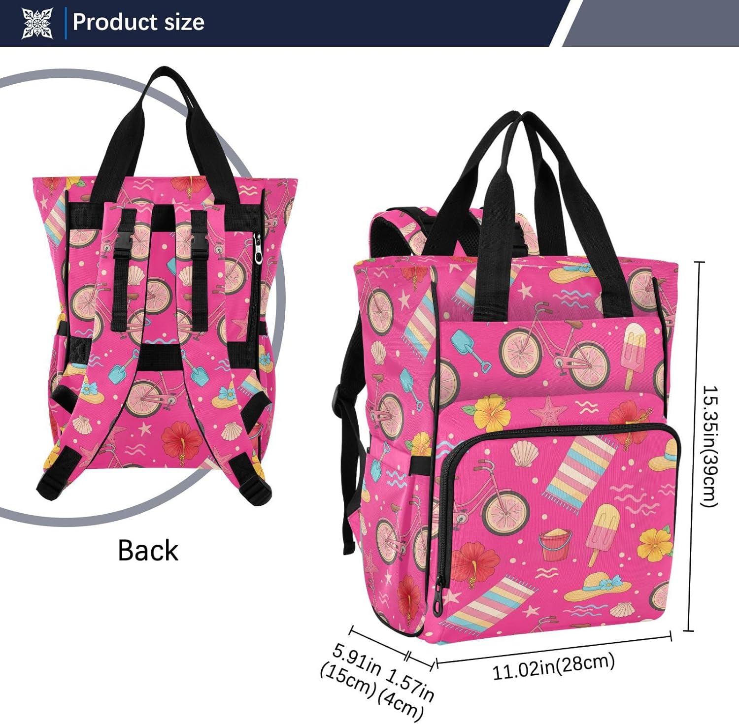 SPRIPORT Tropical Pink Print Diaper Bag Backpack for Baby Boys Girls Multifunction Baby Essentials Travel Tote with Stroller Straps & Bottle Storage Nappy Changing Bag for Traveling Baby Shower