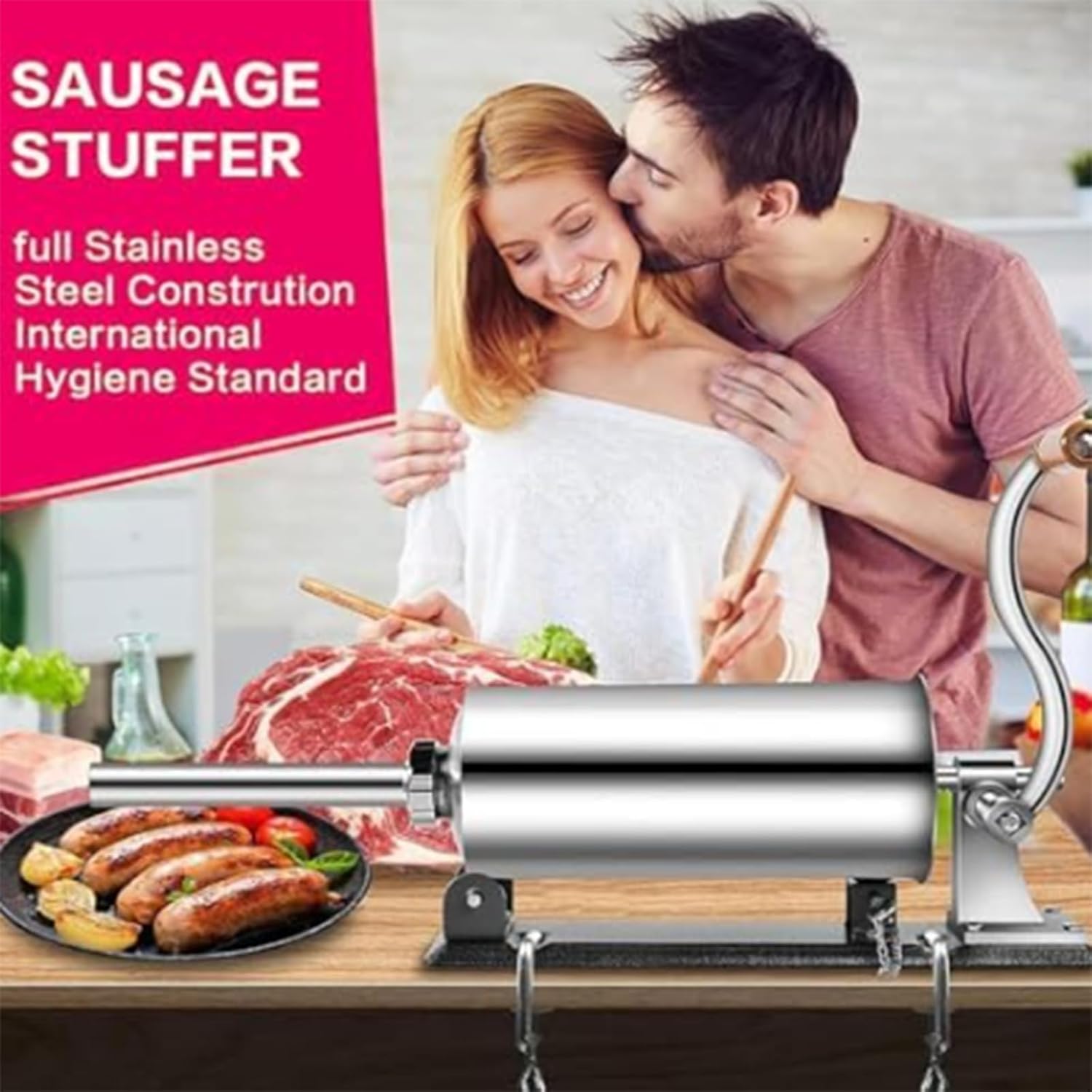 Manual Sausage Stuffer, Multi-Functional Sausage Stuffer, Made of Stainless Steel, Suitable for Commercial and Home Kitchens.