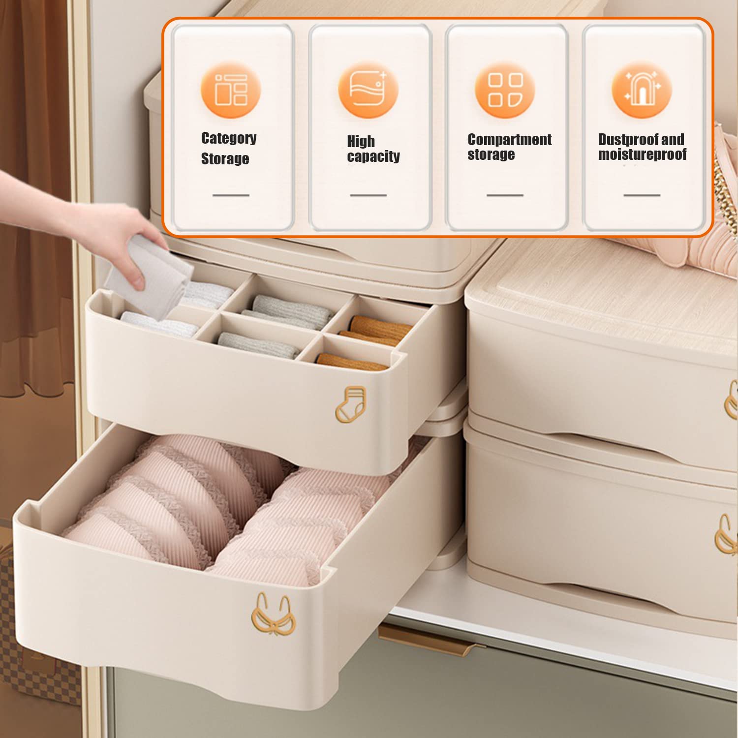 Organisateur de tiroir pour sous-vêtements, séparateurs, boîte de Rangement pour sous-vêtements, Type de tiroir, ménage 3 en 1, sous-vêtements, Chaussettes, Garde-Robe, Rangement