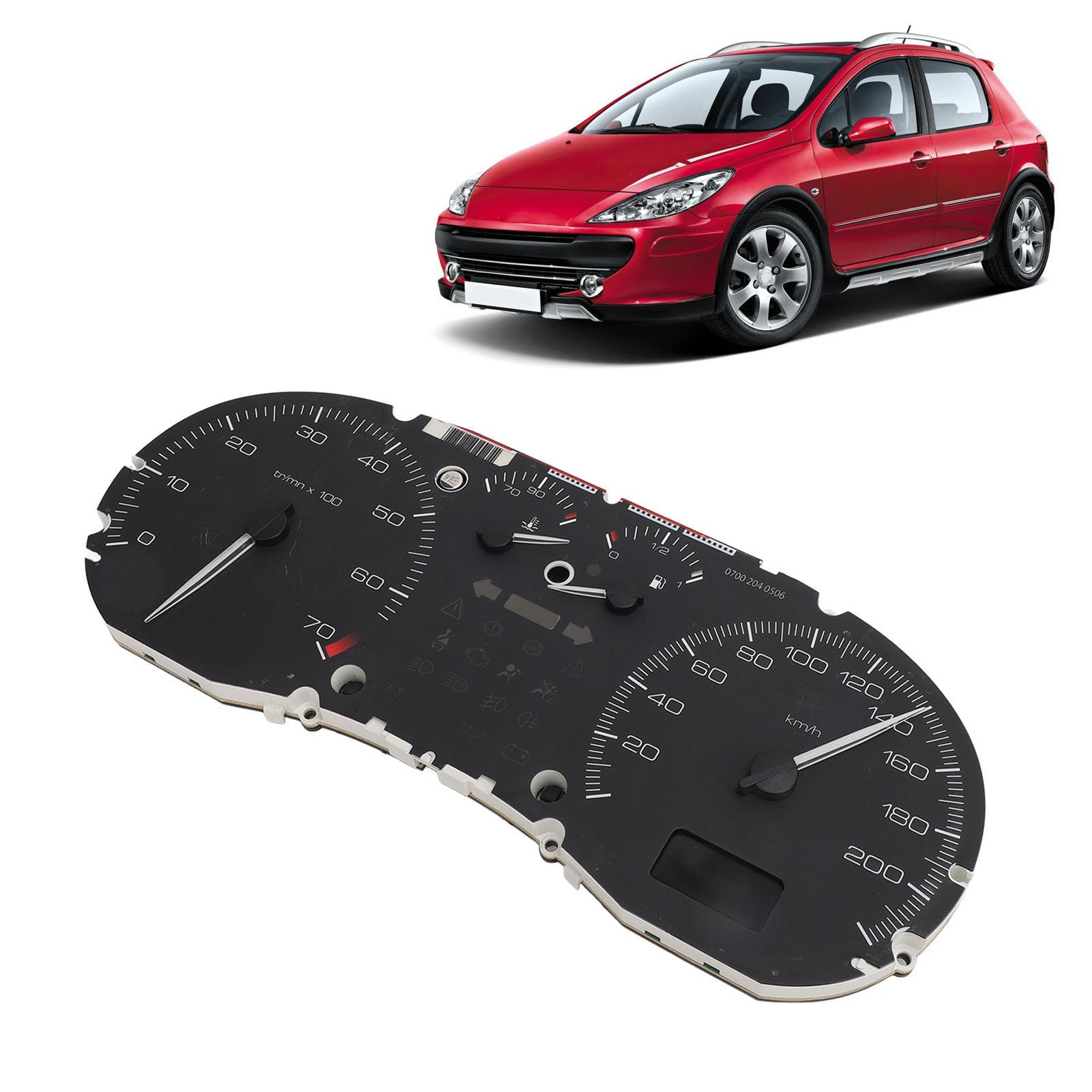 Jauge d'instrument Combinée Manuelle Noire de Haute Précision pour Voiture 307, Tachymètre de Compteur de Carburant de Température ABS, Kit de Remplacement, Compatible avec la