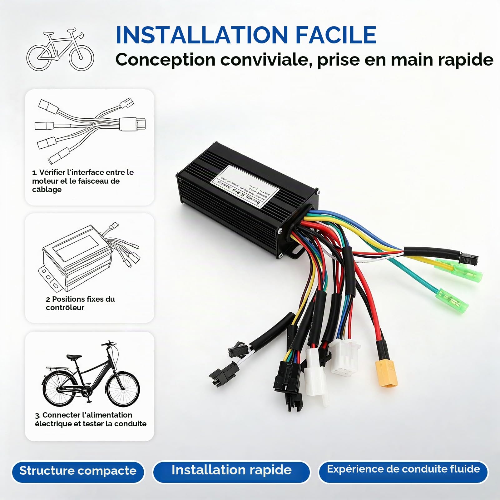 Contrôleur de Moteur sans Balais, Contrôleur vélo électrique 24V 36V 48V Contrôleur à 3 modes onde sinusoïdale scooter Accessoires trottinette électrique pour Vélo Électrique Scooter Électrique