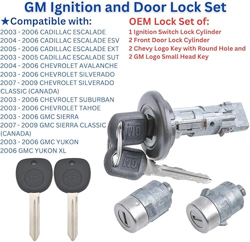 Miniatura 3 de Juego de 1 cilindro de bloqueo de interruptor de encendido y 2 reemplazos de cerradura de puerta delantera, compatible con Chevy y Sierra. Incluye 2