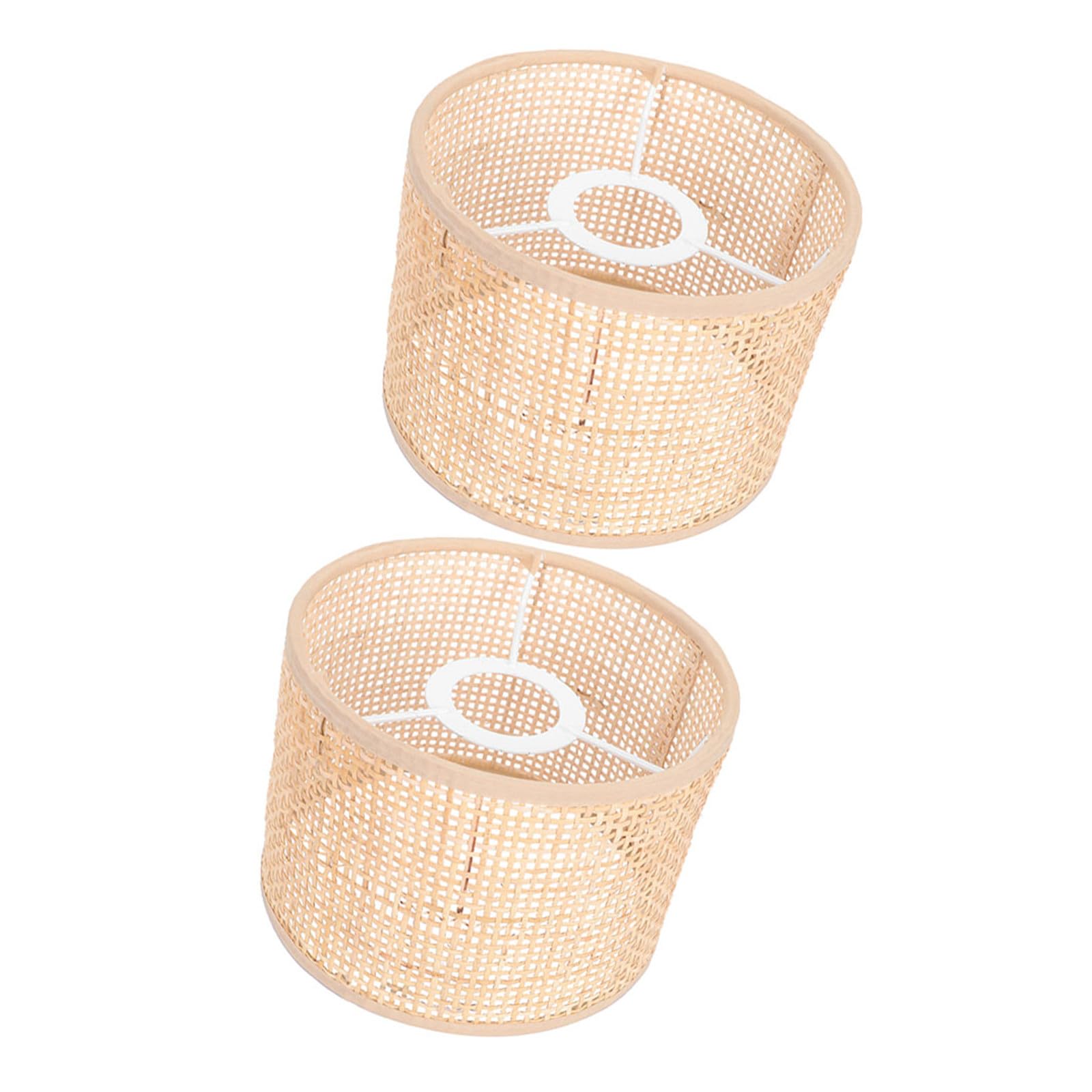 Tofficu Pantalla Lampara Mimbre de Ratán Tejida en 2piezas para Lámparas E14/e27, Diseño Rústico Versátil y Resistente Adecuado para Decoración Rústica en Cafés y Salones