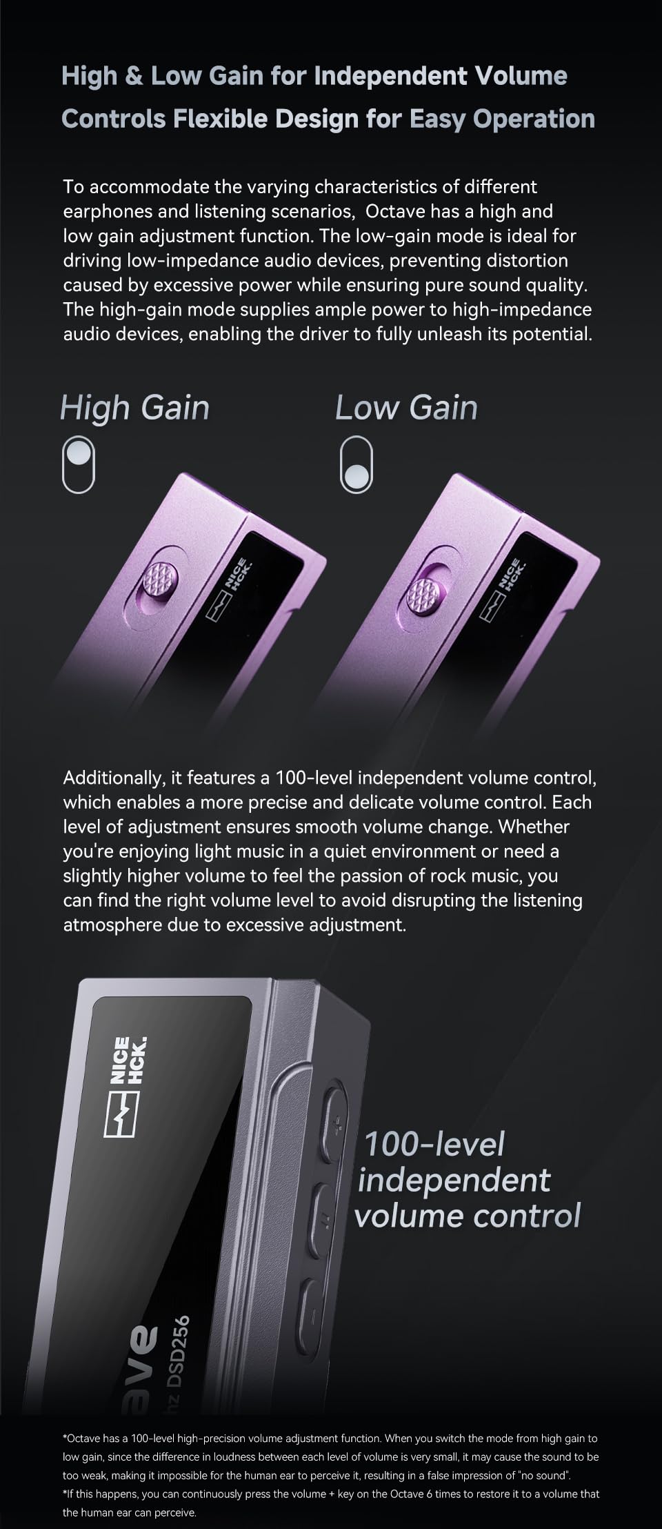 NICEHCK Octave ES9039Q2M, amplificatore DAC portatile, decoder audio HiFi e amplificatore per cuffie portatile per IEM, adattatore audio per telefono USB per Android/iOS/PC, volume a 100 passaggi