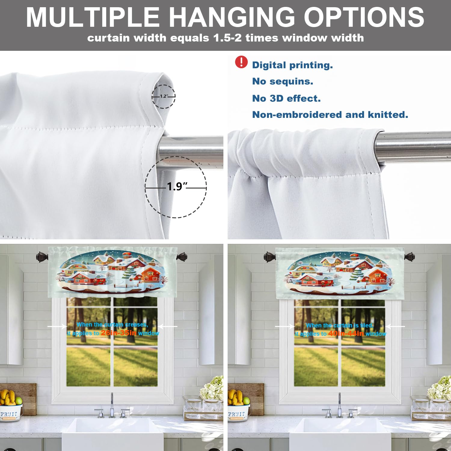 Christmas Hat Valances For Windows Scarf Snowman Rabbit Pine Leaf Snow Wood Grain Rod Pocket Curtain Valance Window Treatment Short Curtains Kitchen Livi
