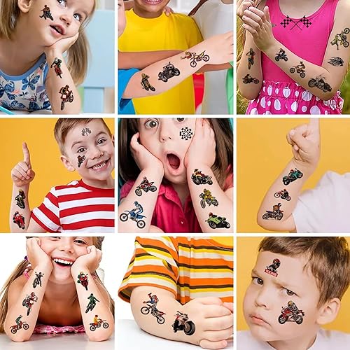 Miniatura 5 de 8 hojas de tatuajes temporales de motocross para niños, motocross, suministros de fiesta de cumpleaños, decoraciones de fiesta de motocross,
