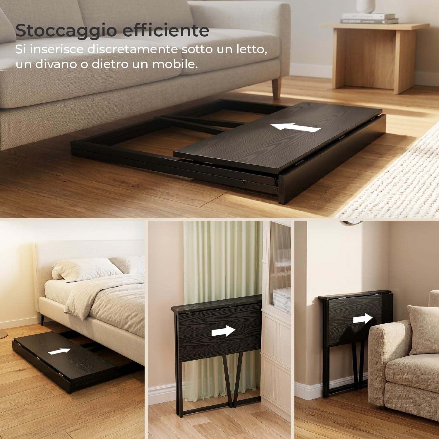 MEUBLE COSY Scrivania per Computer Pieghevole Postazione di Lavoro per Ufficio, Studio, Piccoli Spazi, Facile da Montare, Struttura in Metallo, Nero, 80x44x74cm