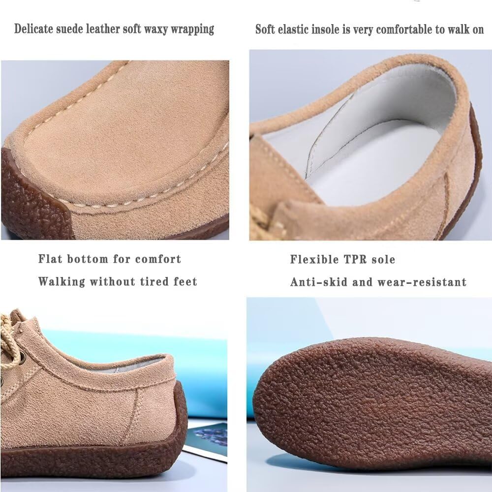 Sunporx Womens Suede Oxford Shoes Lace Up Comfort Casual Cowhide Square Toe Driving Moccasins Slip On Bowknot Penny Flat Loafers - Image 6