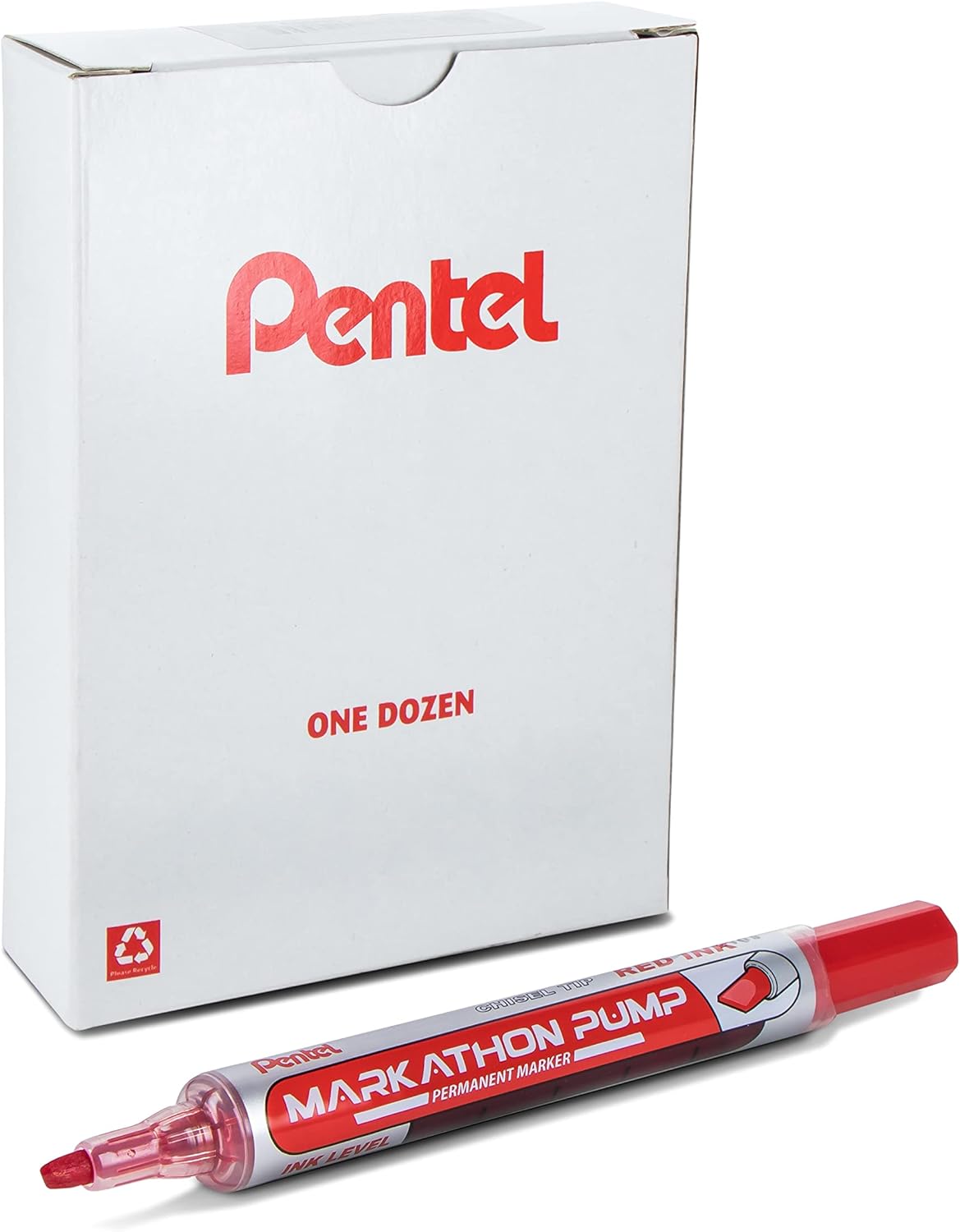 Pentel Markathon Pump Permanent Marker, Chisel Tip, Red Ink, 12 Pack (NLF60X-B)