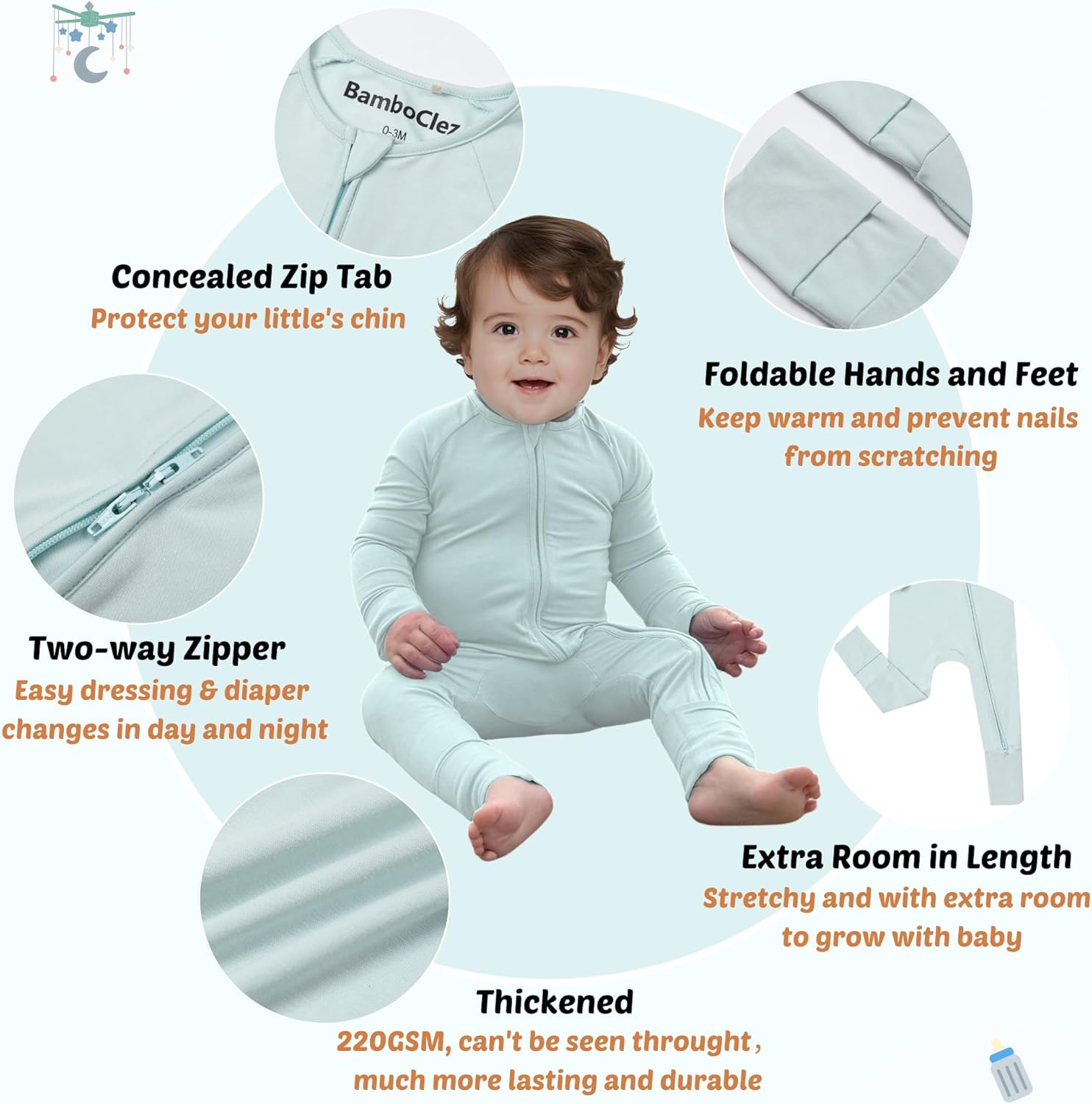 Ultra-Soft Convertible Baby Pajamas, Viscose from Bamboo, Sleepers for Boys & Girls Newborn to 24 Months, Zipper Footless PJs - Image 3